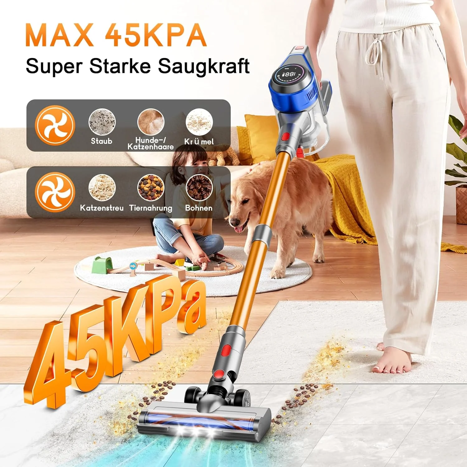 جاروبرقی شارژی 45000Pa/45 دقیقه - جاروبرقی بی سیم 1.6 لیتری با نمایشگر LED، برس ضد گره، کم صدا <60 دسی بل، فیلتر HEPA قابل شستشو، برای موی حیوانات خانگی، فرش، کف سخت، ماشین، آبی جاروبرقی شارژی 45000Pa/45 دقیقه - جاروبرقی بی سیم 1.6 لیتری با نمایشگر LED، برس ضد گره، کم صدا <60 دسی بل، فیلتر HEPA قابل شستشو، برای موی حیوانات خانگی، فرش، کف سخت، ماشین، آبی