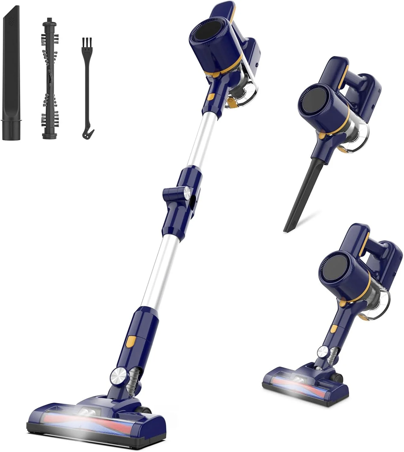 جاروبرقی عصایی بی سیم N7P، جاروبرقی قدرتمند 6 در 1 برای خانه، جاروبرقی قابل شارژ 2200 میلی آمپر ساعتی، جاروبرقی سبک وزن برای موی حیوانات خانگی و سطوح سخت (نیلی)