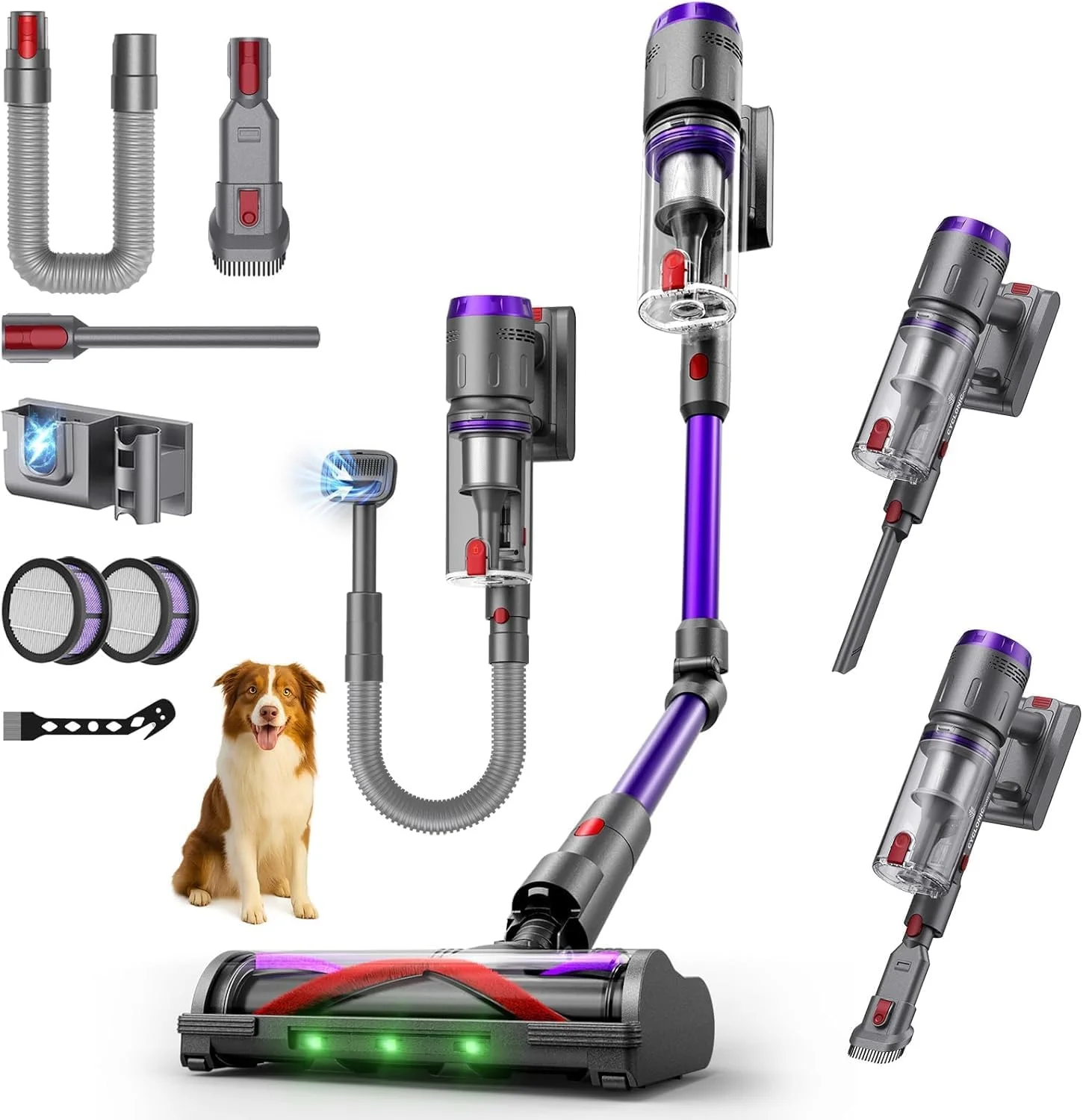 جاروبرقی باتری خور Circlio، 600 وات/58000 پاسکال/80 دقیقه زمان کارکرد، جاروبرقی بی سیم با برس مخصوص موی حیوانات خانگی و نمایشگر LED، مفصل خم شونده انعطاف پذیر، شلنگ قابل افزایش 1 متری برای فرش و کف سخت