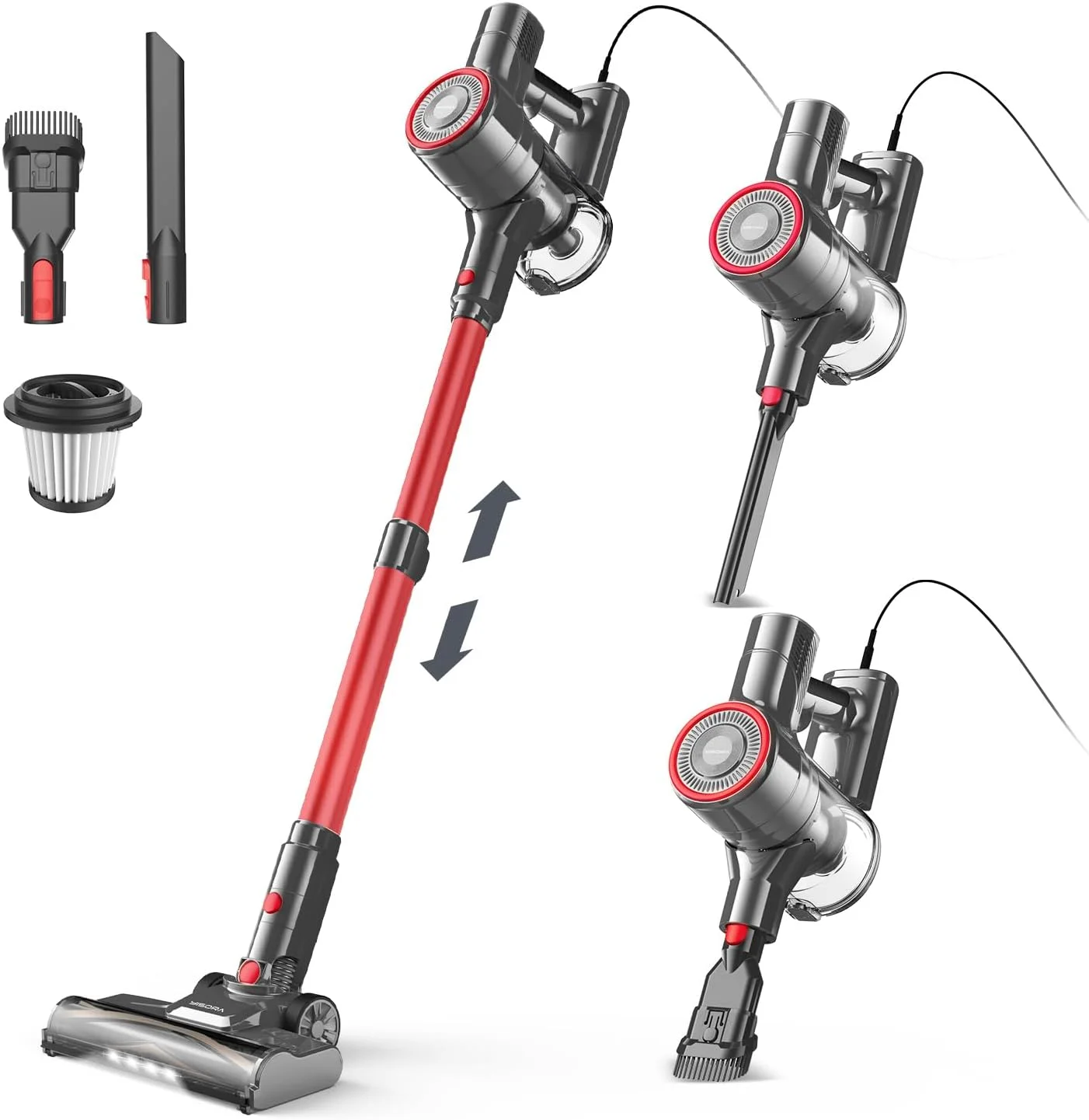 جاروبرقی، جاروبرقی عصایی 6 در 1 و جاروبرقی دستی با کابل 6 متری، قدرت مکش قوی 23 کیلو پاسکال، موتور 600 وات، جاروبرقی ایستاده بدون کیسه برای سطوح سخت