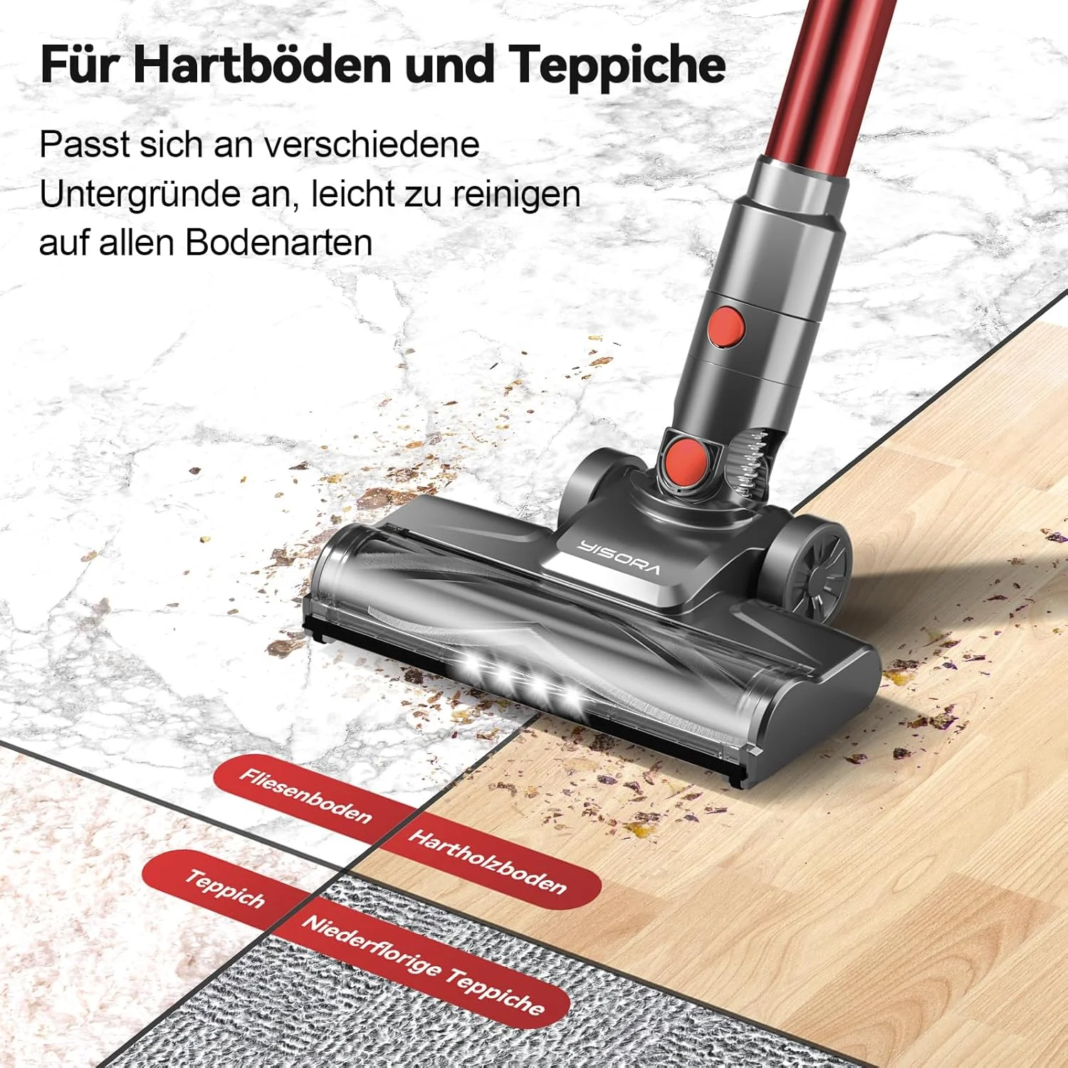 جاروبرقی، جاروبرقی عصایی 6 در 1 و جاروبرقی دستی با کابل 6 متری، قدرت مکش قوی 23 کیلو پاسکال، موتور 600 وات، جاروبرقی ایستاده بدون کیسه برای سطوح سخت