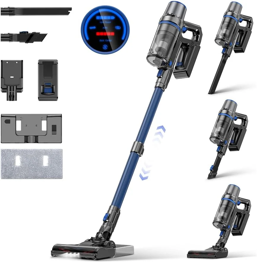 جاروبرقی باتری دار با عملکرد تی کشی، 45000 پاسکال/550 وات/60 دقیقه جاروبرقی بی سیم با موتور براشلس و صفحه نمایش لمسی LED، تی سطلی خودایستا برای کف های سخت، فرش و موی حیوانات خانگی جاروبرقی باتری دار با عملکرد تی کشی، 45000 پاسکال/550 وات/60 دقیقه جاروبرقی بی سیم با موتور براشلس و صفحه نمایش لمسی LED، تی سطلی خودایستا برای کف های سخت، فرش و موی حیوانات خانگی