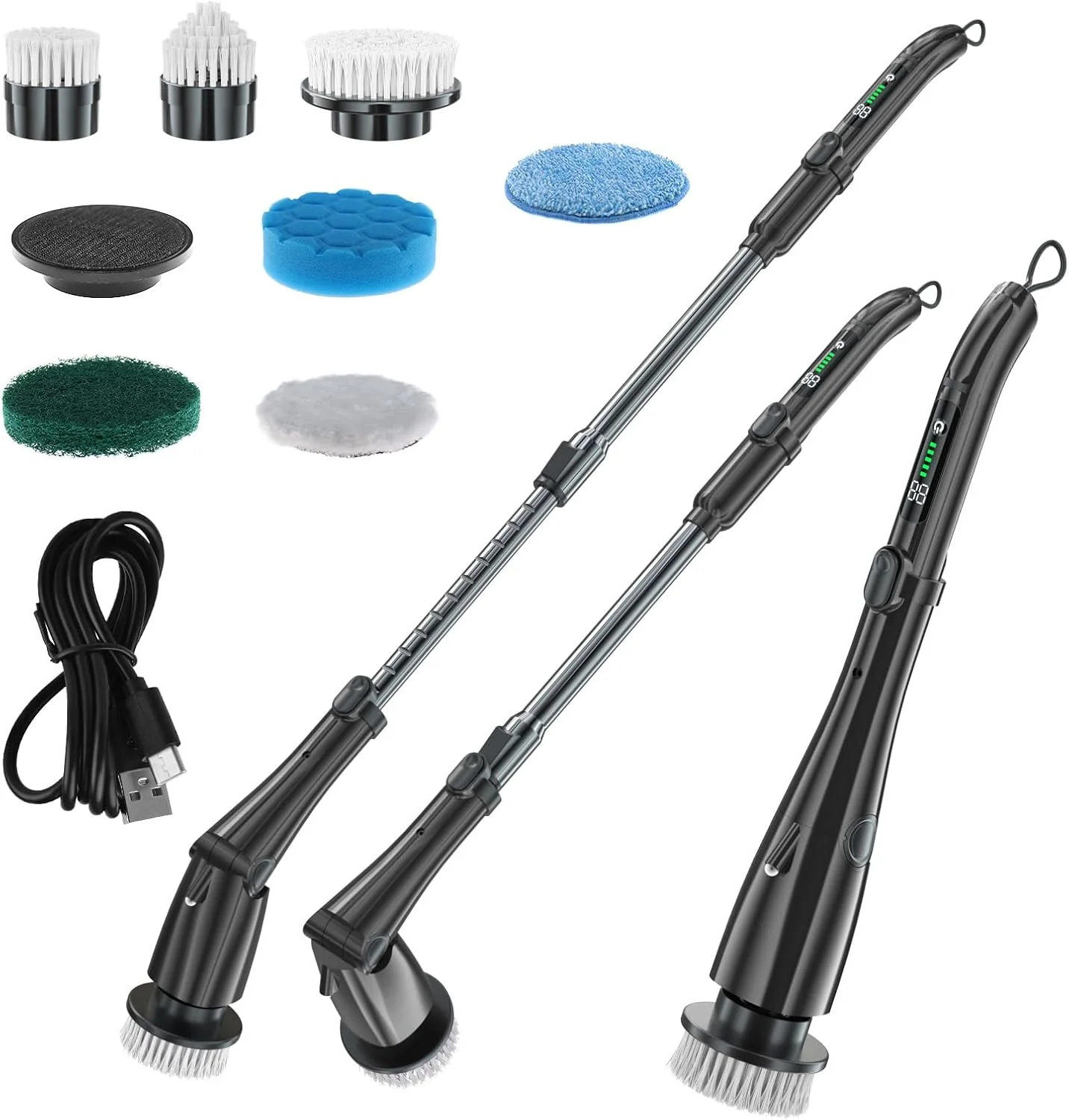 برس تمیز کننده چرخشی برقی 7.4 ولت، چند منظوره، بدون سیم، به همراه سری های مختلف و دسته قابل تنظیم، دارای 3 سرعت، ایده آل برای خانه، آشپزخانه، حمام، دیوار و کف