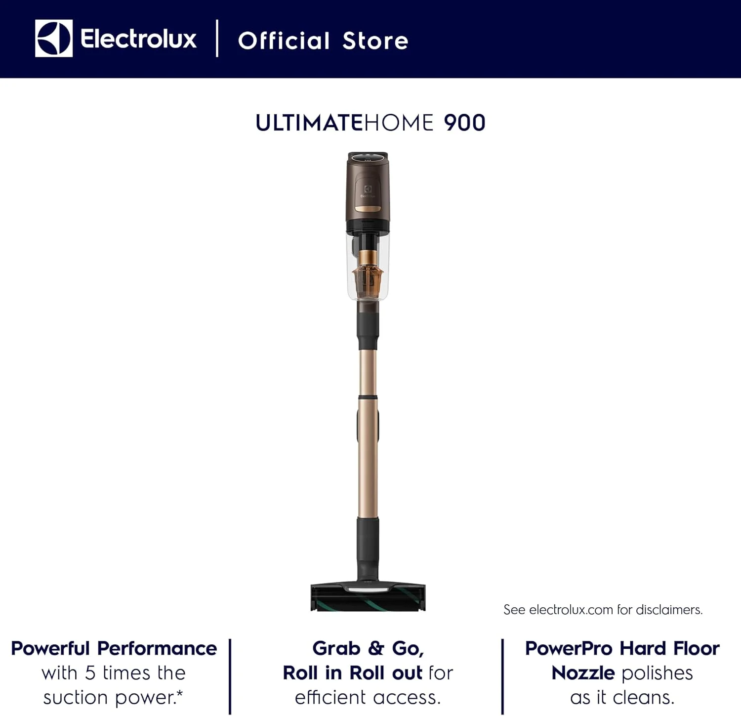 جاروبرقی عصایی الکترولوکس - 150 وات، چراغ جلو LED، PowerPro Hard Floor (EFP91824BR) (بازسازی شده)