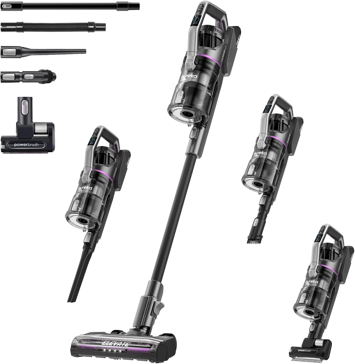 جاروبرقی شارژی یورکا، 550 وات، 60 دقیقه کارکرد، 5 در 1، جاروبرقی بی سیم قدرتمند 19 کیلو پاسکال، با چراغ های LED، مناسب برای خانه، فرش، کف سخت، ماشین و موی حیوانات خانگی