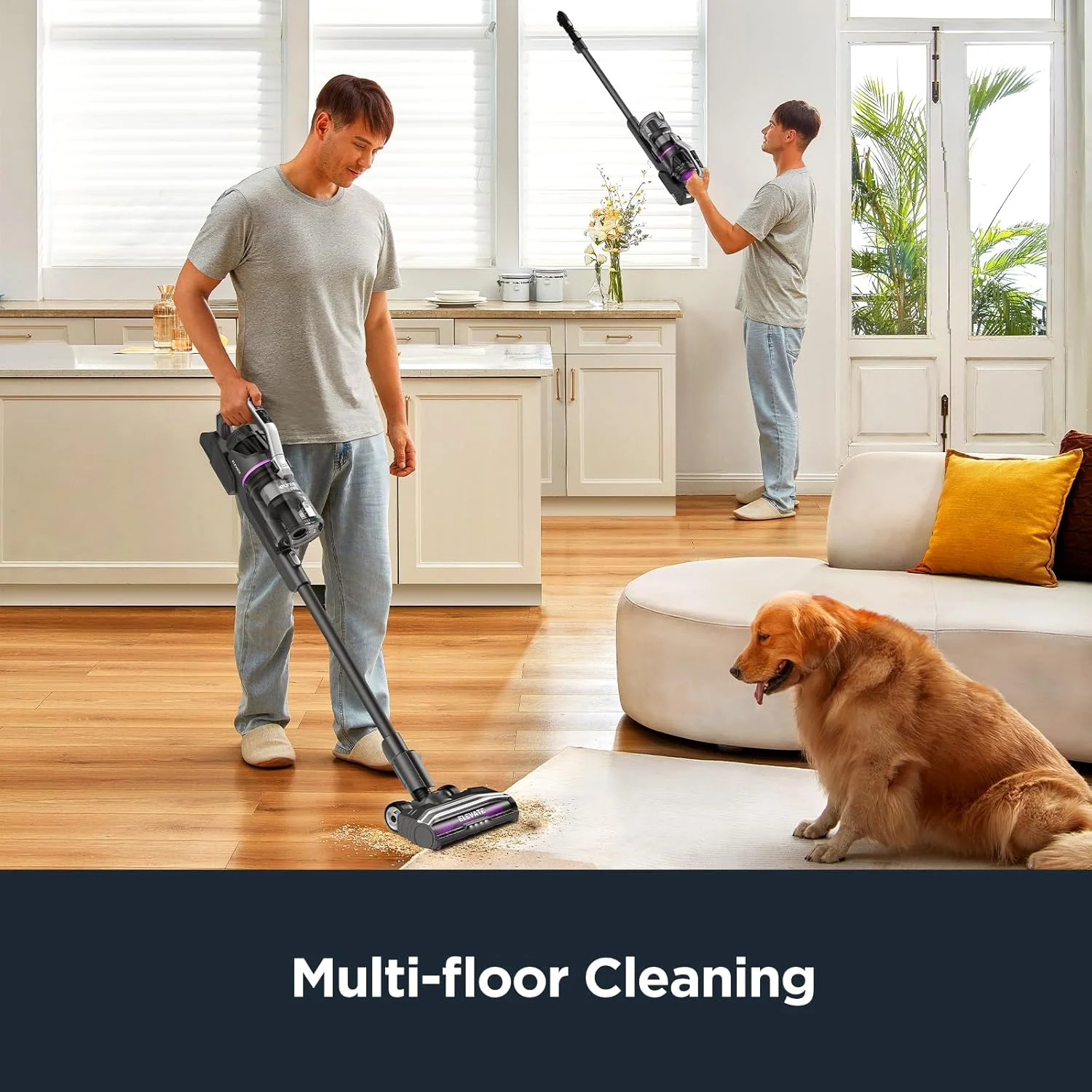 جاروبرقی شارژی یورکا، 550 وات، 60 دقیقه کارکرد، 5 در 1، جاروبرقی بی سیم قدرتمند 19 کیلو پاسکال، با چراغ های LED، مناسب برای خانه، فرش، کف سخت، ماشین و موی حیوانات خانگی