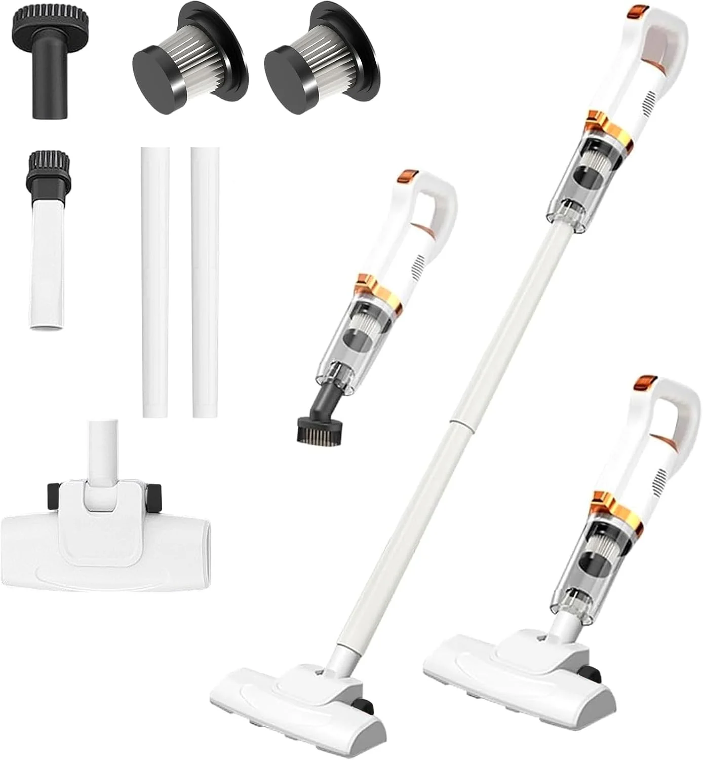 جاروبرقی شارژی، قدرت مکش 8500Pa 550W، مجموعه جاروبرقی دستی 2 در 1 با برس، مناسب برای خانه، دفتر، ماشین، موی حیوانات خانگی/گرد و غبار فرش و تمیز کردن لکه - سفید