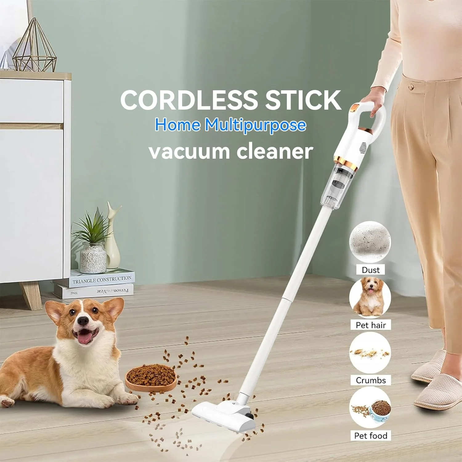 جاروبرقی شارژی، قدرت مکش 8500Pa 550W، مجموعه جاروبرقی دستی 2 در 1 با برس، مناسب برای خانه، دفتر، ماشین، موی حیوانات خانگی/گرد و غبار فرش و تمیز کردن لکه - سفید