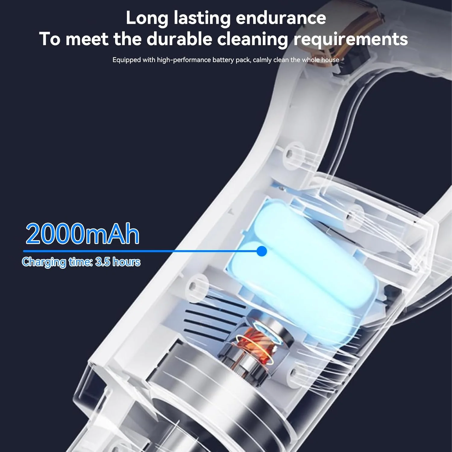 جاروبرقی شارژی، قدرت مکش 8500Pa 550W، مجموعه جاروبرقی دستی 2 در 1 با برس، مناسب برای خانه، دفتر، ماشین، موی حیوانات خانگی/گرد و غبار فرش و تمیز کردن لکه - سفید