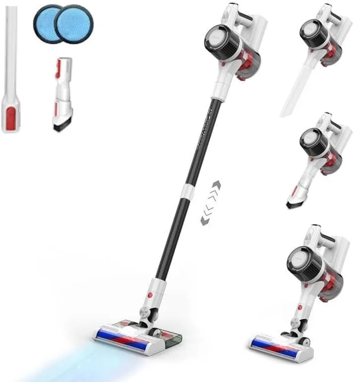 جاروبرقی عصایی شارژی B5 - جاروبرقی بی سیم دستی با باتری جداشدنی و مکش قدرتمند برای کف چوبی سخت منزل، فرش، موی حیوانات خانگی، خودرو