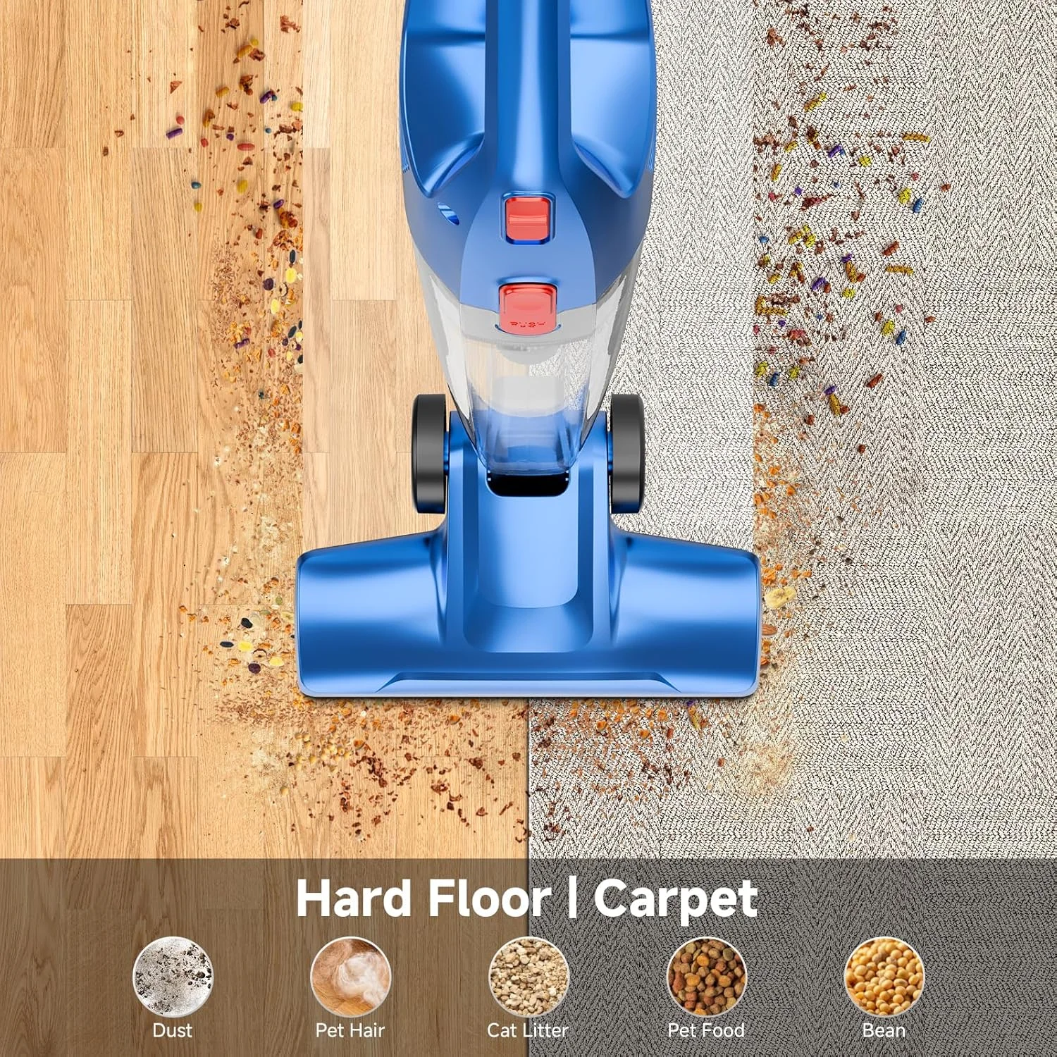 جاروبرقی عصایی سیم دار - سبک وزن، مکش قدرتمند با موتور 450 وات، جاروبرقی 3 در 1 با سیم 5 متری برای خانه، کف سخت، فرش، موی حیوانات خانگی آبی