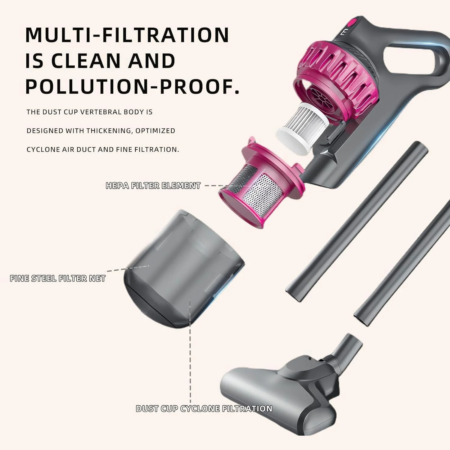 جاروبرقی شارژی Fawoonu، جاروبرقی عصایی قدرتمند 20 کیلو پاسکال با 3 حالت مکش، 30 دقیقه زمان کارکرد، جاروبرقی سبک و فوق العاده بی صدا برای کف چوب سخت منزل، فرش با پرز کوتاه و موی حیوانات خانگی