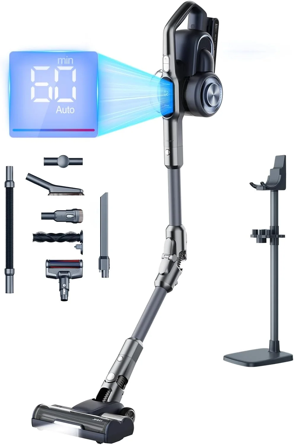 جاروبرقی و کف شوی جیمی مدل H11 Pro با باتری قابل تعویض، قدرت 260AW و 25Kpa، توان 700 وات، زمان کارکرد 90 دقیقه، صفحه نمایش LED هوشمند، فناوری تطبیقی، فیلتر HEPA و پایه شارژ