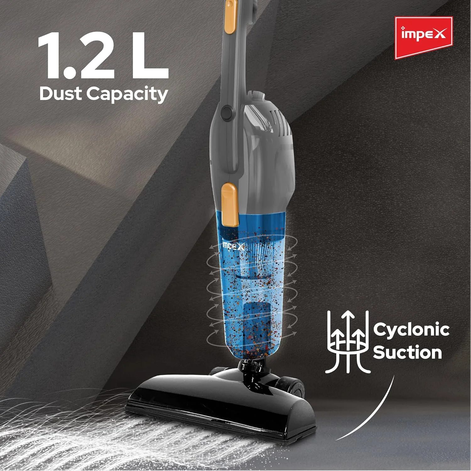 جاروبرقی ایمپکس 800 وات، جاروبرقی عصایی سبک 3 در 1، مکش قدرتمند 1.2 لیتری، سیم 5 متری مناسب خانه، محل کار، ماشین، جاروبرقی دستی چند منظوره با فیلتراسیون با راندمان بالا مدل VC 4702 خاکستری