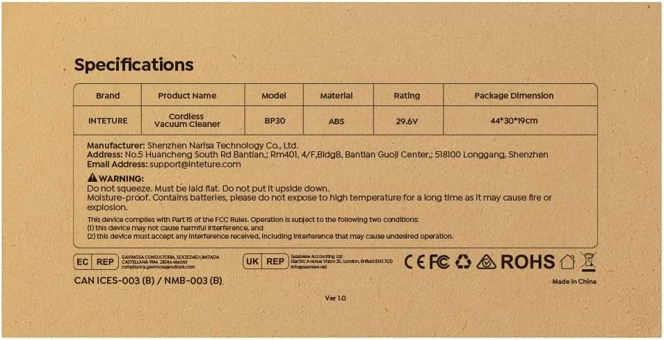 جاروبرقی بی سیم INTETURE، جاروبرقی برقی بی سیم 50KPa/600W/65 دقیقه ای با پایه شارژ دیواری و حالت نور سبز اتوماتیک، جاروبرقی برس بدون گره