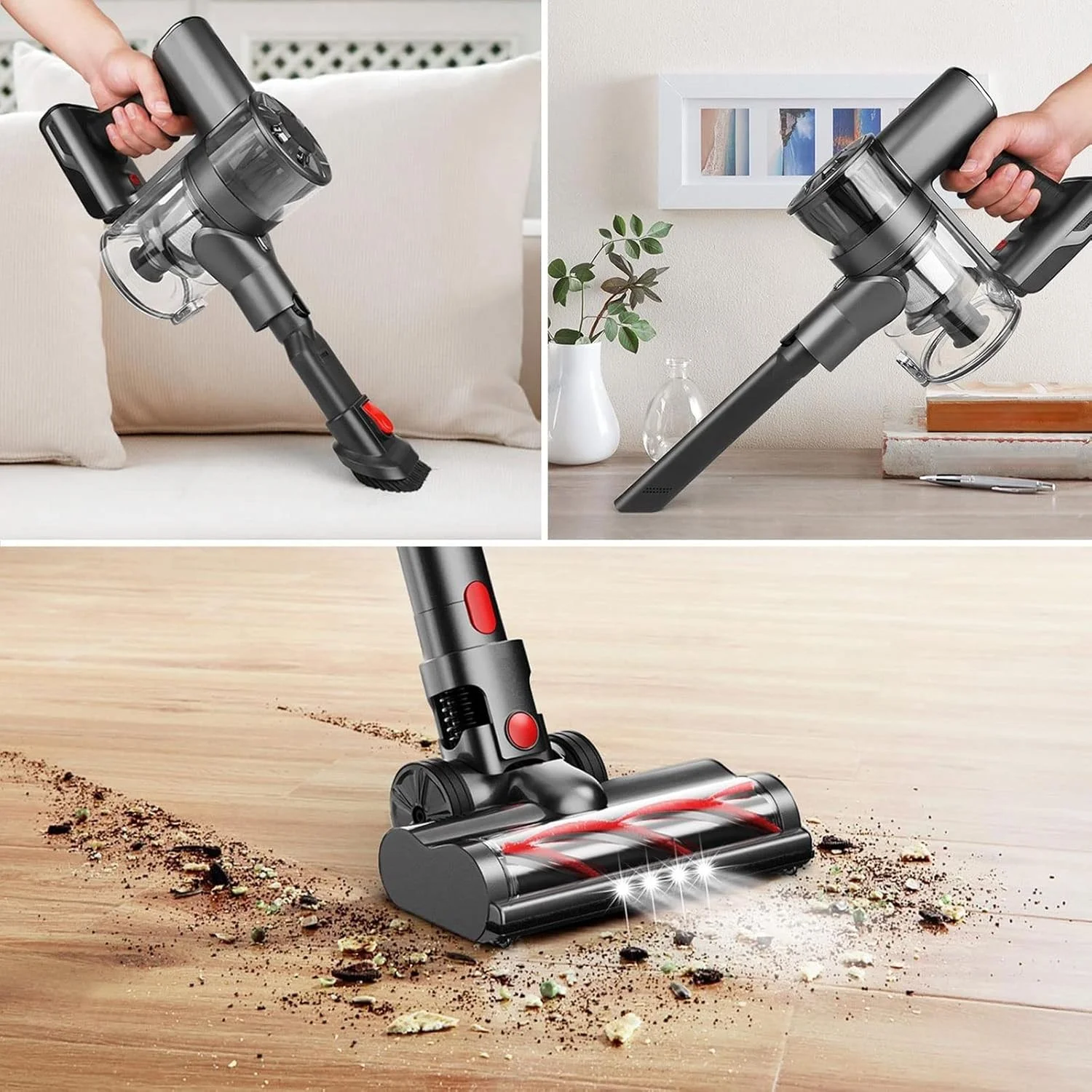 جاروبرقی های خانگی، جاروبرقی بی سیم با لوازم جانبی متعدد و برس برقی LED مناسب برای کف/فرش (US)