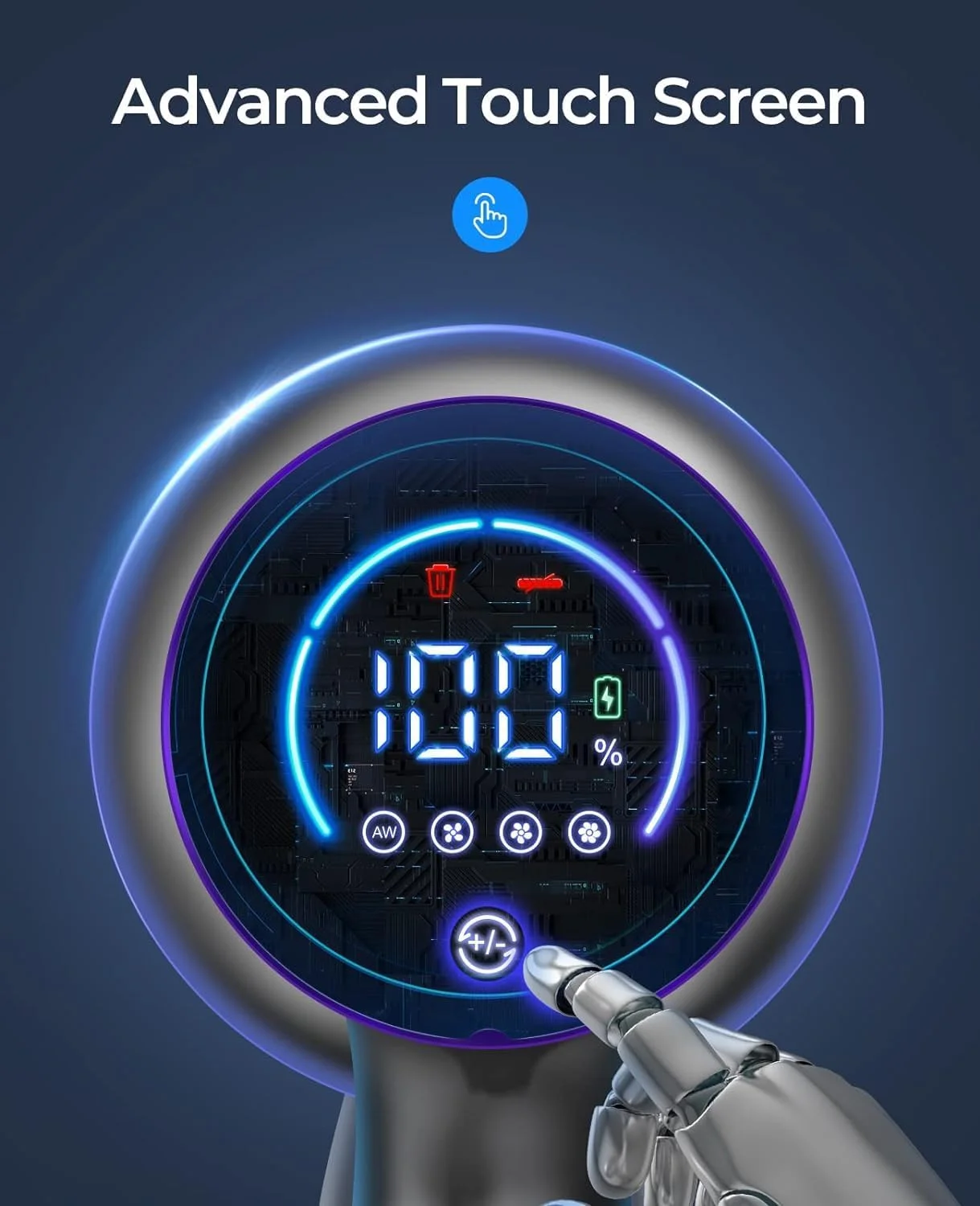 جاروبرقی عصایی لاسار بدون سیم، 450 وات/38000 پاسکال با صفحه لمسی، تا 55 دقیقه زمان کارکرد، جاروبرقی دستی ضد گره خوردگی، تمیز کردن لبه ها، موی حیوانات خانگی، فرش و کف چوب سخت