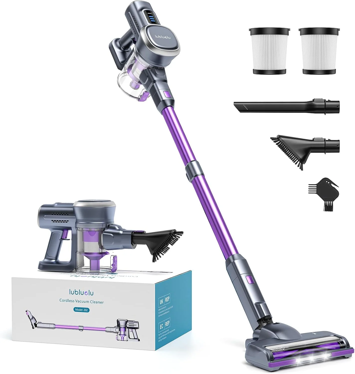 جاروبرقی شارژی لوبلو با قدرت مکش 25000 پاسکال، جاروبرقی بی سیم با زمان کارکرد تا 50 دقیقه، جاروبرقی ایستاده با باتری قابل جابجایی برای سطوح سخت، موی حیوانات خانگی، فرش