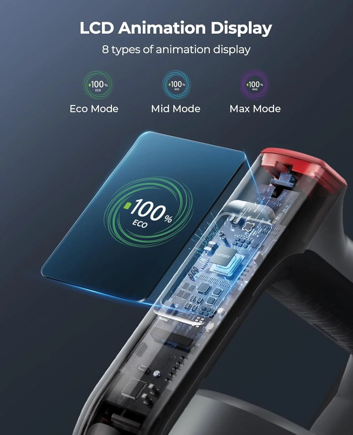 جاروبرقی عصایی لاسار، 450 وات، قدرت مکش 38 کیلو پاسکال، زمان کارکرد 55 دقیقه، صفحه نمایش رنگی متحرک، برس ضد گره، خروجی هوای معطر، جاروبرقی دستی برای موی حیوانات خانگی و فرش (Elite S6)