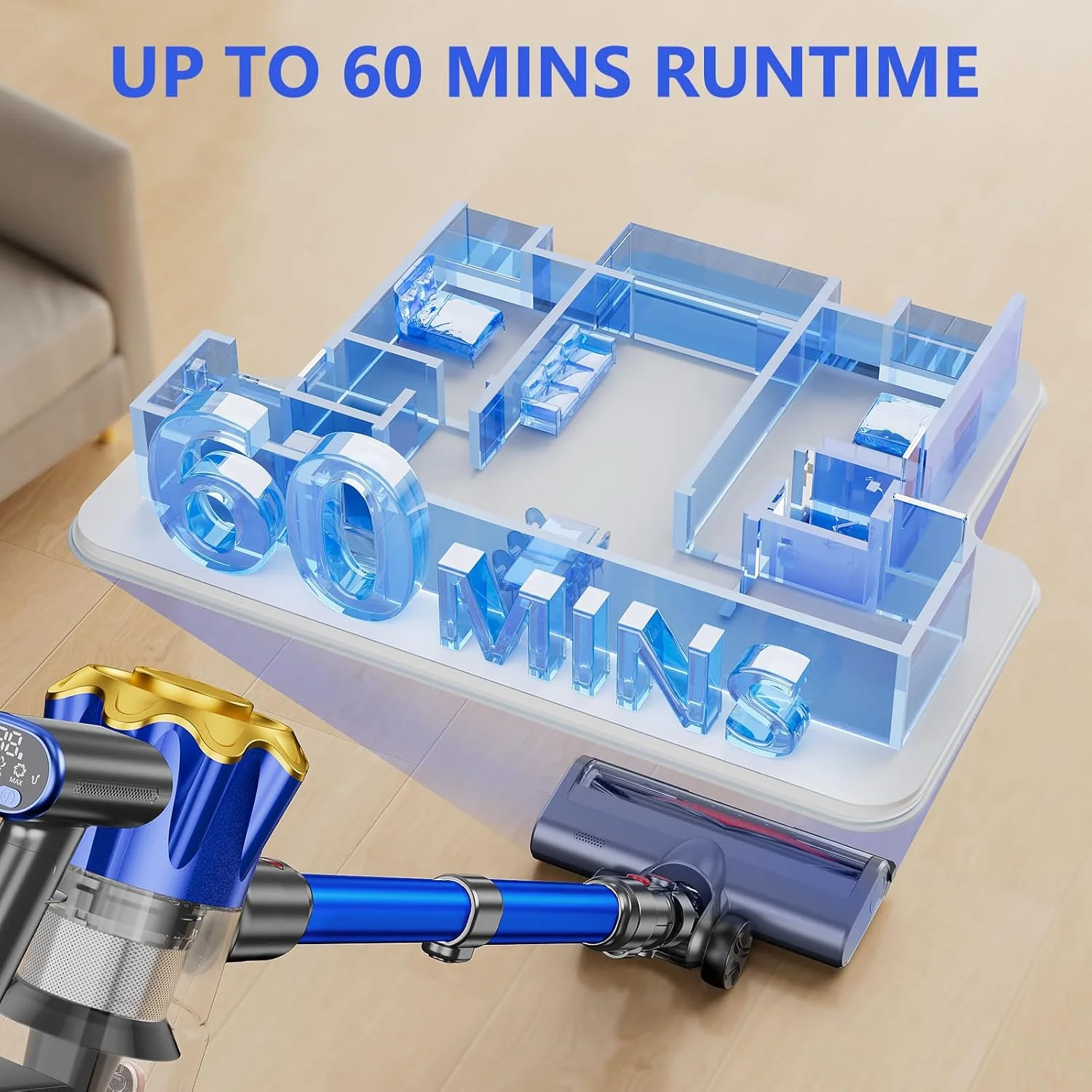 جاروبرقی شارژی، جاروبرقی عصایی قدرتمند 450 واتی با قدرت مکش 40 کیلو پاسکال، باتری قابل شارژ تا 50 دقیقه، جاروبرقی سبک وزن و بدون گره خوردگی مو برای کف چوبی، فرش و موی حیوانات خانگی