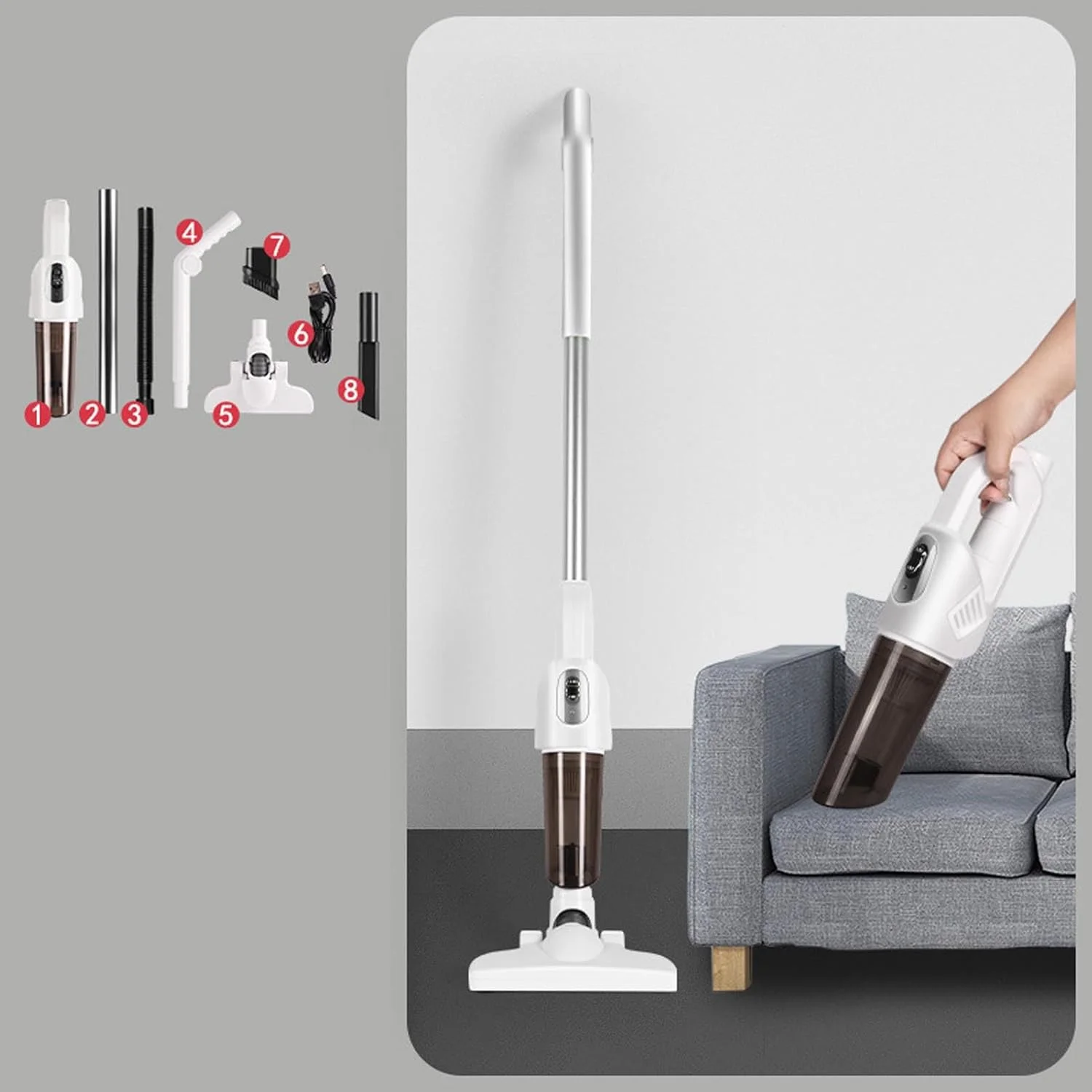 جاروبرقی عصایی Luqeeg با مکش قوی 20000PA، 2 در 1، شارژی، بی سیم، کم صدا، هوشمند، قابل حمل، با دوام طولانی برای ماشین، خوابگاه، خانه، کف، موی حیوانات خانگی، آوار، فرش