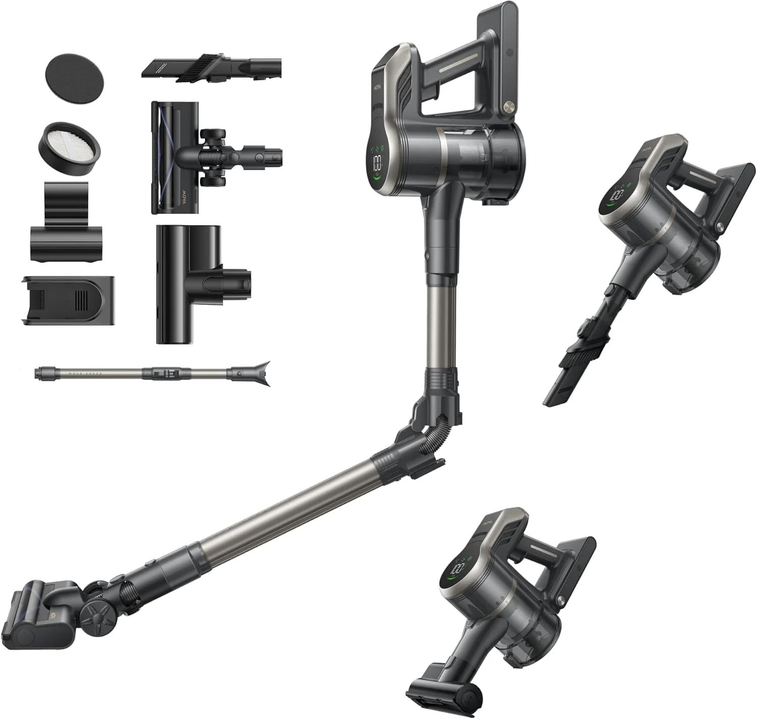 جاروبرقی عصایی بی‌سیم MOVA S2، قدرت مکش 150AW، بیش از 60 دقیقه زمان کارکرد، راندمان فیلتر 99.9٪، محافظت در برابر گره خوردگی، ایده آل برای تمیز کردن کل فضای زندگی از جمله فرش ها، همچنین موی حیوانات خانگی را از بین می برد.
