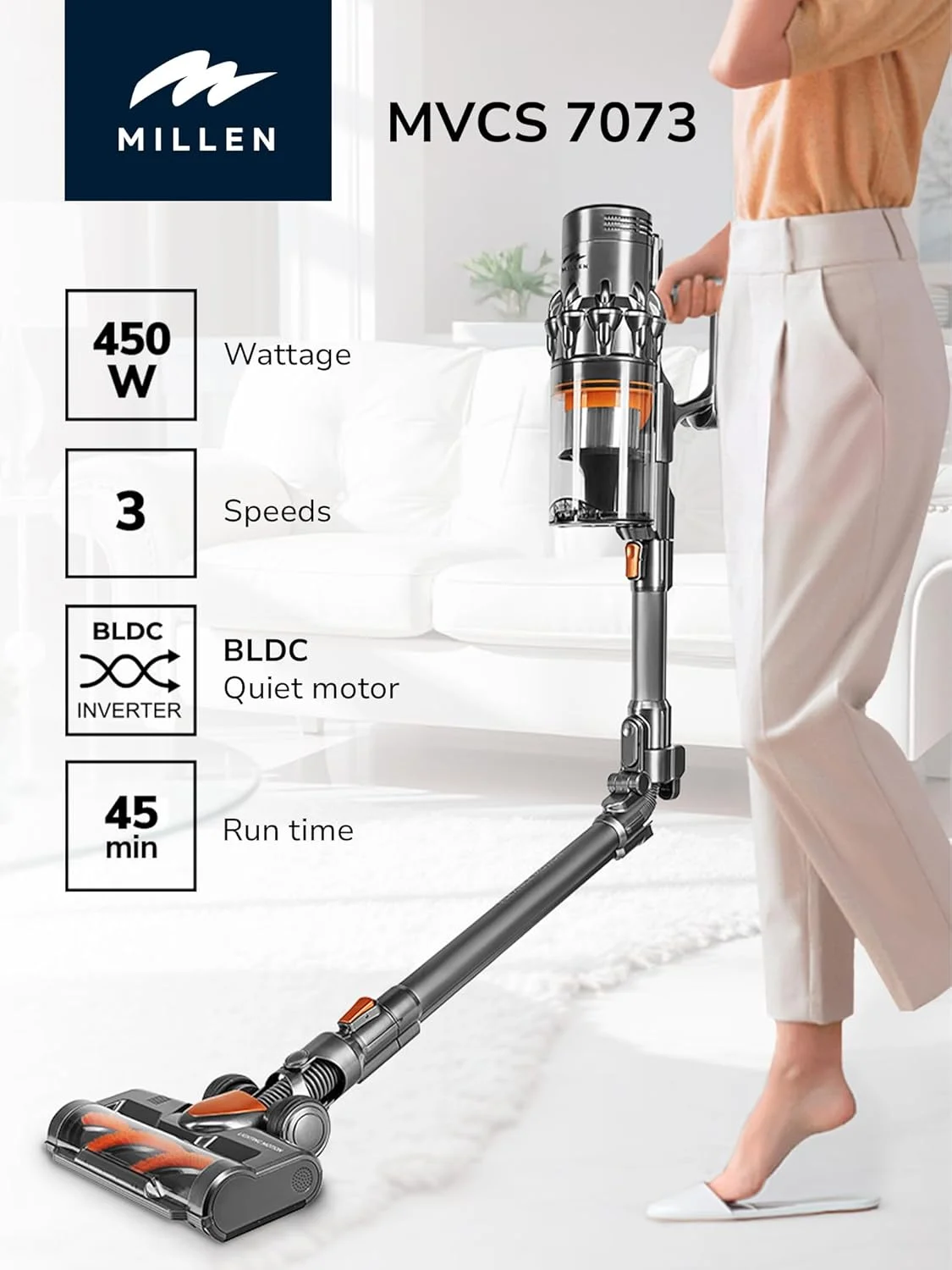 جاروبرقی عصایی شارژی MILLEN – قدرتمند، سبک و چند منظوره – MVCS7073