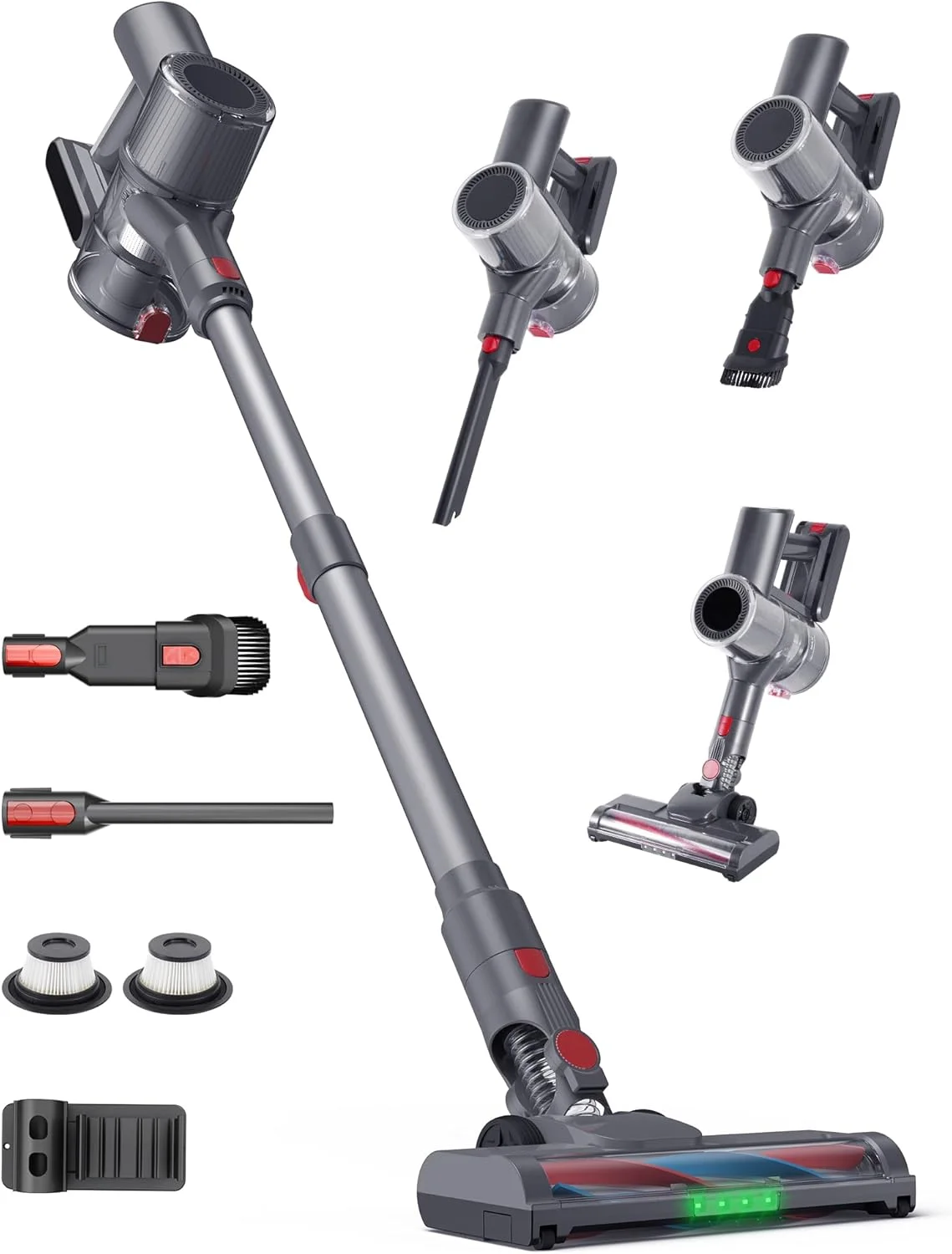 جاروبرقی شارژی، جاروبرقی دستی قدرتمند قابل حمل 35000PA با نمایشگر LED، نظافت با مخزن گرد و غبار 1.2 لیتری، کیت برای کف های سخت، فرش ها، موی حیوانات خانگی، نظافت آشپزخانه، خاکستری