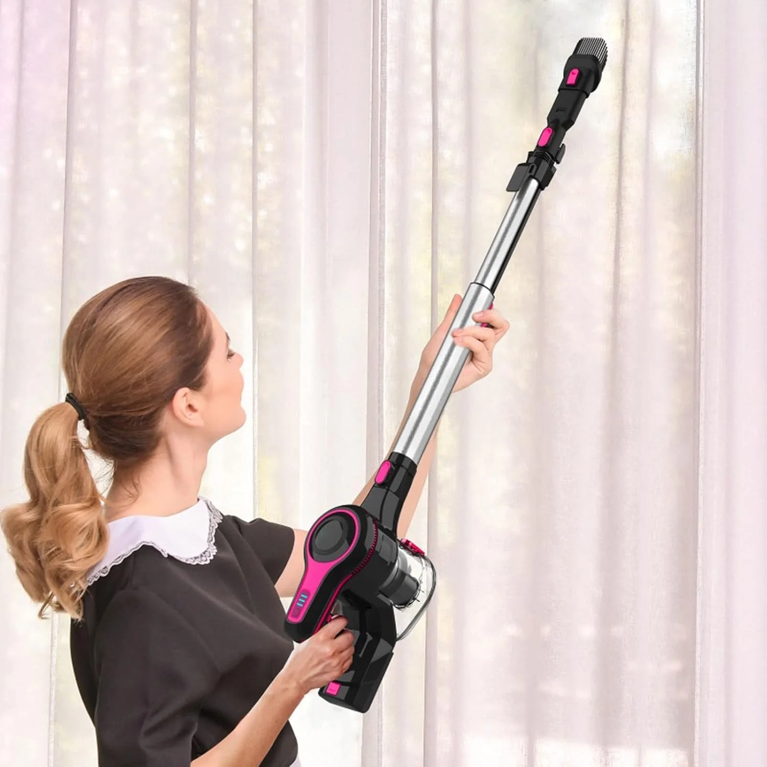 جاروبرقی های Nyyldr برای منزل، جاروبرقی عصایی بی سیم 4 در 1 قابل حمل با مخزن گرد و غبار بزرگ 1.2 لیتری، برس چند منظوره برای حیوانات خانگی (Hortel,EU)