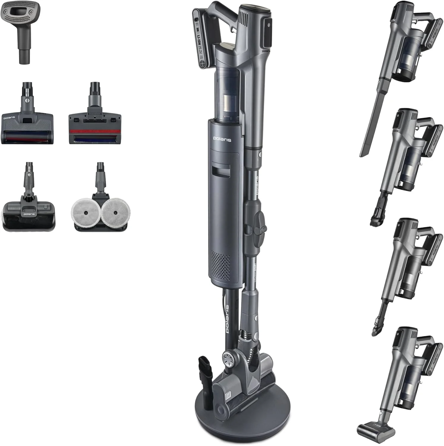 جاروبرقی شارژی Polaris PVCSDC 3005 | 800 وات، قدرت مکش 280 aW | Wi-Fi IQ Home | قابلیت تمیز کردن خشک و مرطوب با تی موتوری | تا 85 دقیقه زمان کارکرد | HEPA 99.5% | پایه جمع آوری خودکار گرد و غبار 2.2 لیتری | لوله انعطاف پذیر