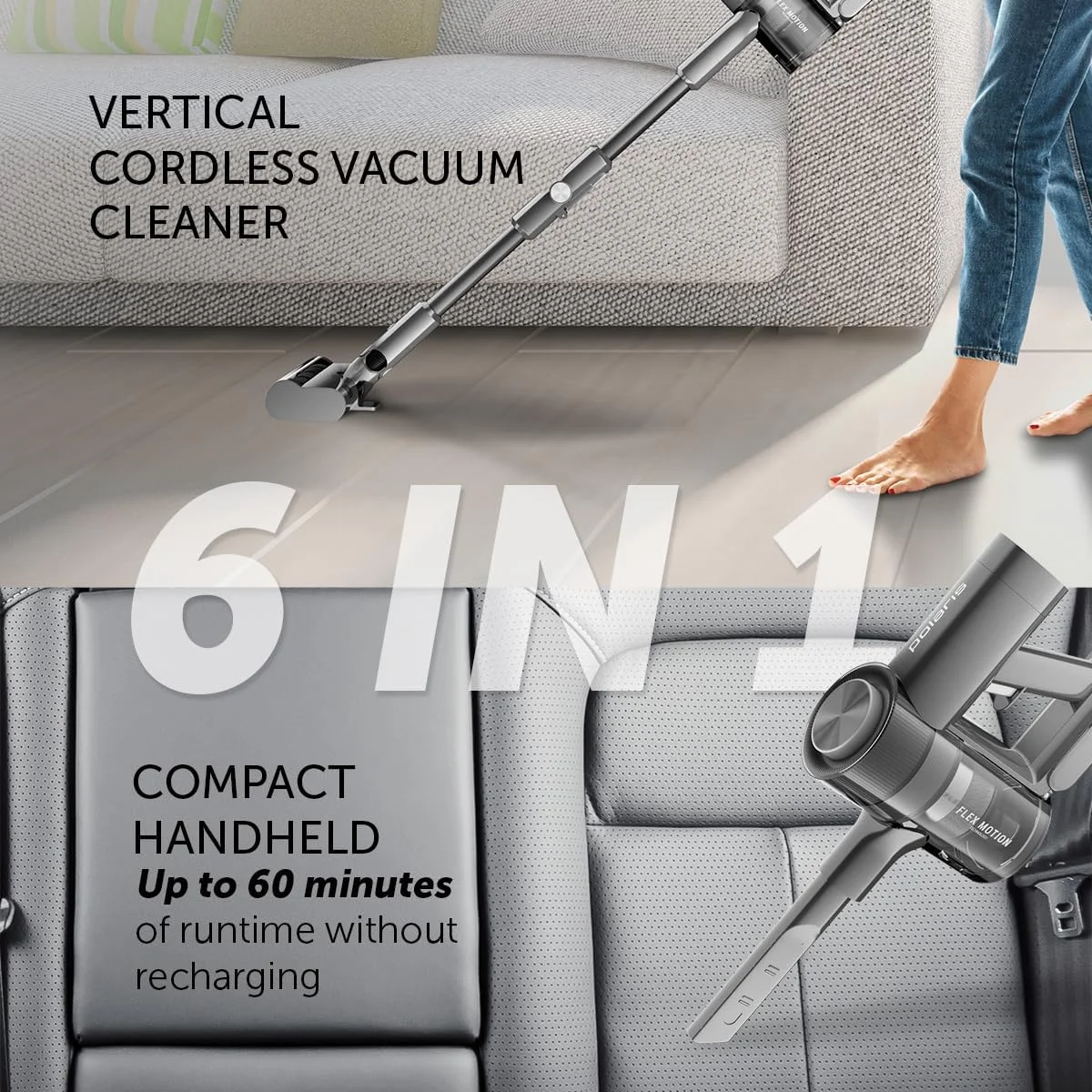 جاروبرقی شارژی پولاریس PVCS 1146 Master Clean AQUA | ایستاده و دستی 6 در 1 | موتور اینورتر 500 وات (10 ساله) | نازل تمیز کننده مرطوب | تا 60 دقیقه | HEPA 10 | حرکت انعطافی 360 درجه | مخزن گرد و غبار 0.5 لیتری