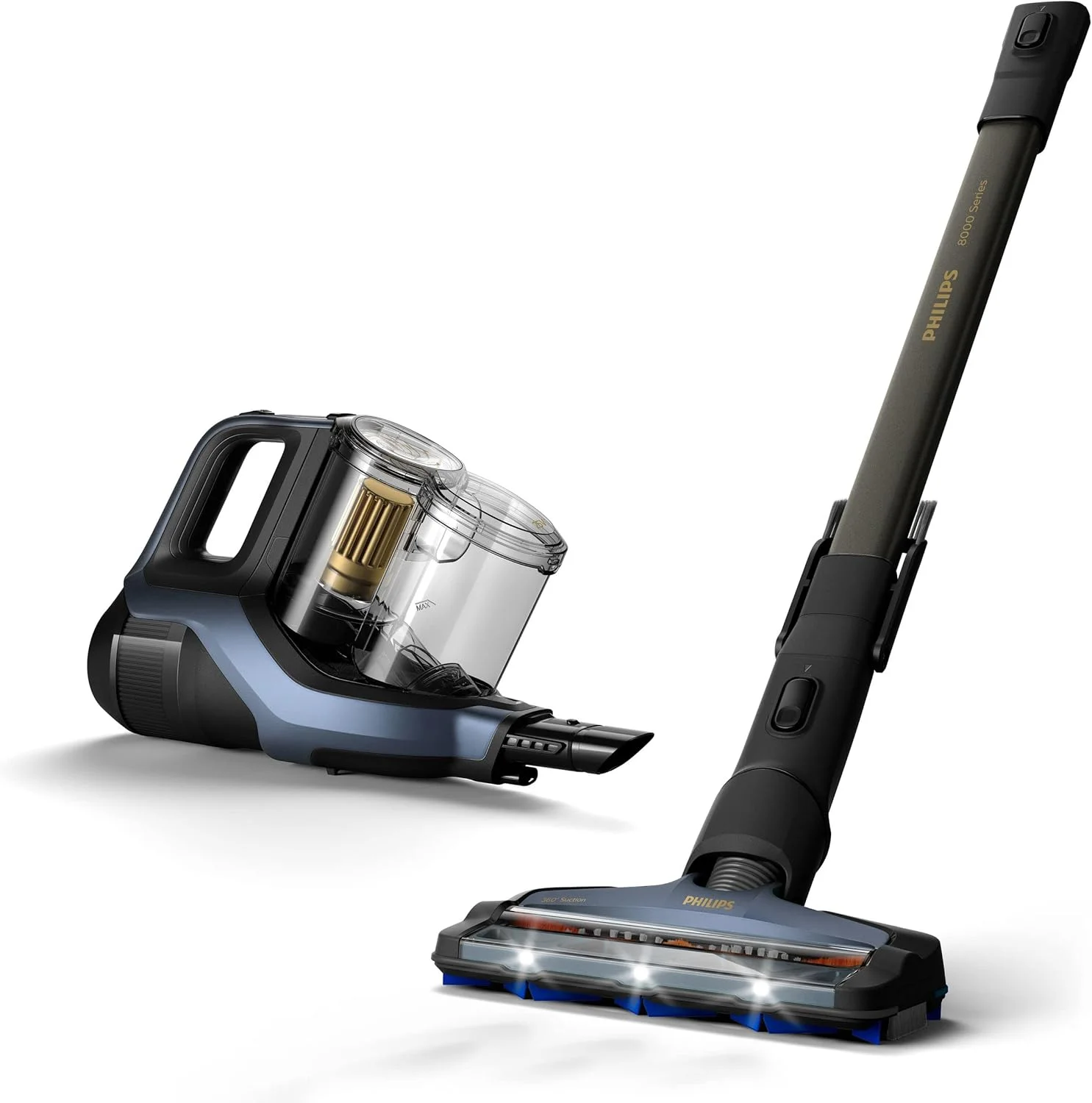 جاروبرقی عصایی بی سیم فیلیپس سری 8000 - نازل مکش 360 درجه، تا 70 دقیقه زمان کارکرد، PowerCyclone 10 - XC8043/61