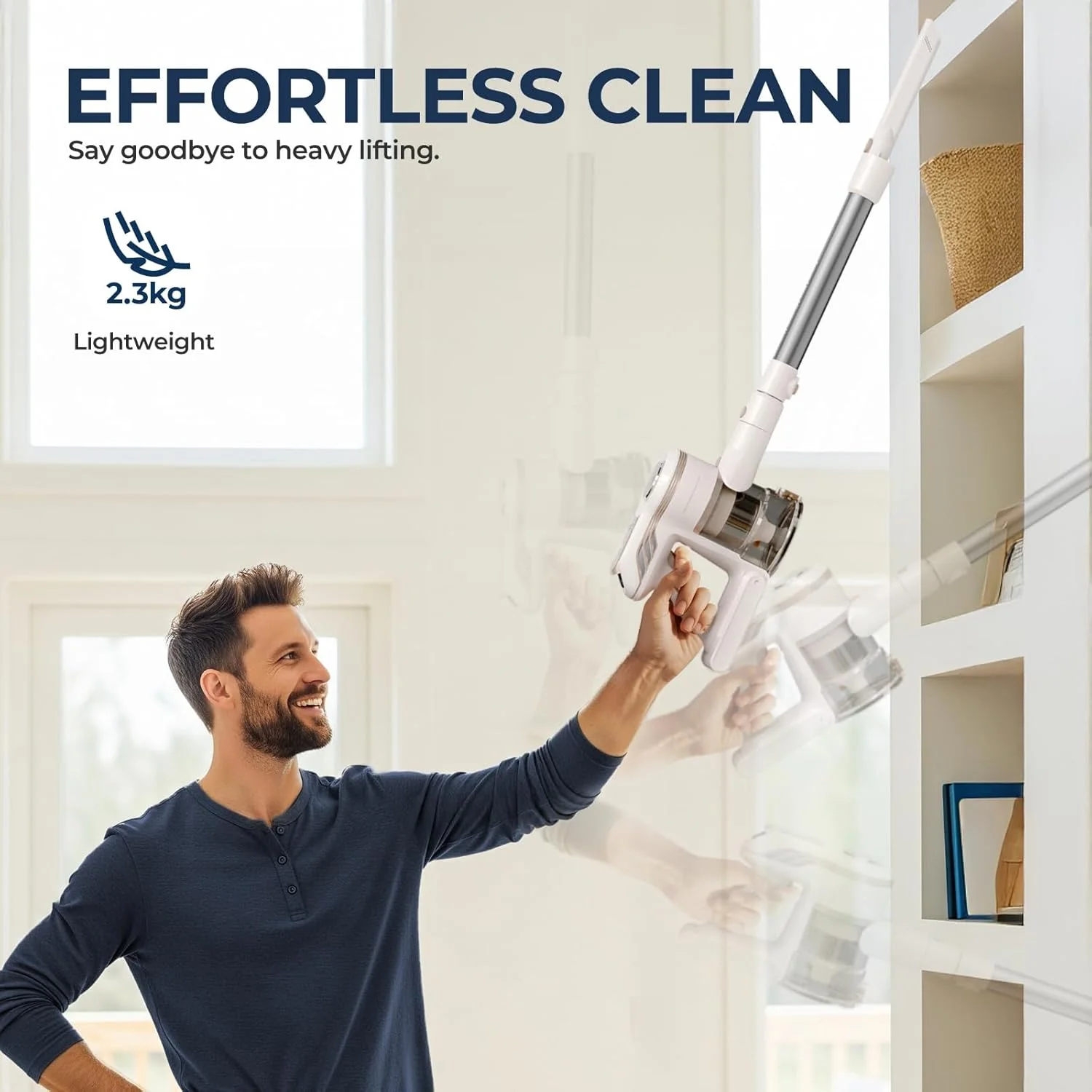 جاروبرقی عصایی شارژی ROUNY، موتور براشلس قدرتمند با مکش 45000Pa M2، تنظیم خودکار سرعت، برس ضد گره خوردگی مو با طراحی V شکل، جاروبرقی ایستاده برای کف سخت، فرش، موی حیوانات خانگی