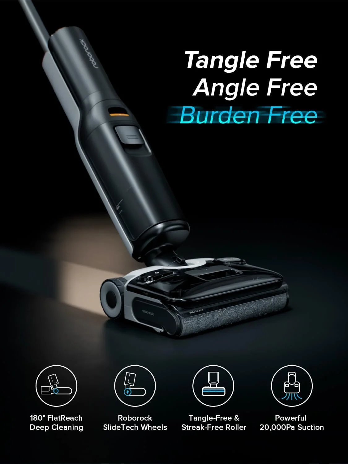 جاروبرقی و تی شوی خشک و مرطوب Roborock F25 ACE، جاروبرقی شارژی همه کاره برای کف سخت، تمیز کننده کف چوبی 20000Pa با قابلیت ضد گره خوردگی، تی برقی با خشک کن سریع هوای گرم 90 درجه سانتیگراد، قابلیت خوابیدن 180 درجه، WiFi