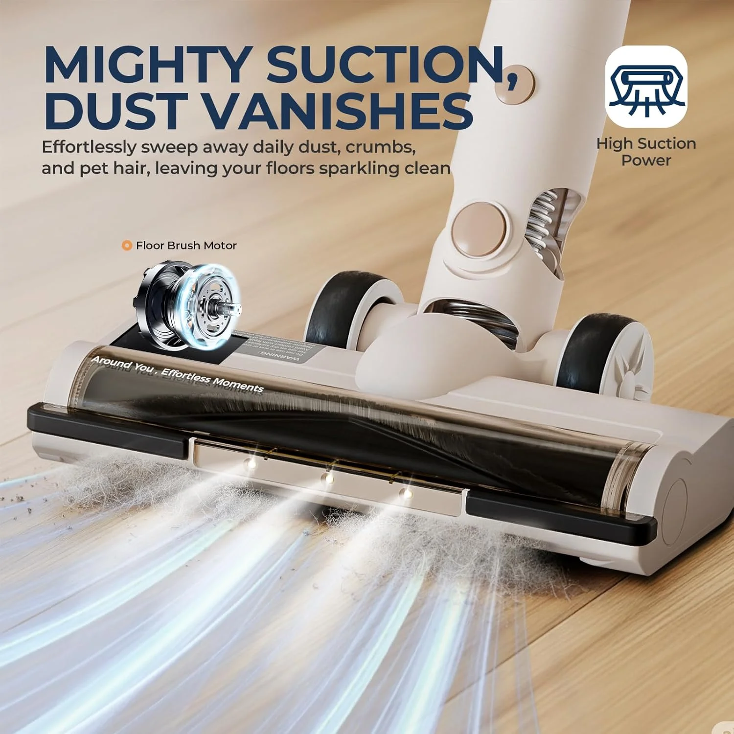 جاروبرقی عصایی شارژی ROUNY، موتور براشلس قدرتمند با مکش 45000Pa M2، تنظیم خودکار سرعت، برس ضد گره خوردگی مو با طراحی V شکل، جاروبرقی ایستاده برای کف سخت، فرش، موی حیوانات خانگی