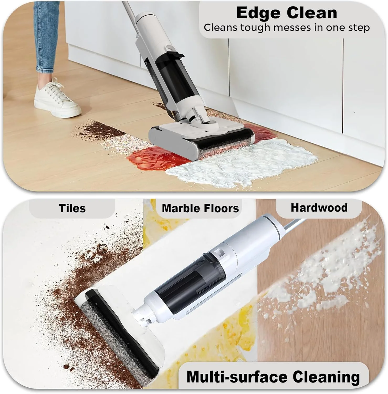 جاروبرقی و تی‌شوی بی‌سیم خشک و مرطوب S7 با نمایشگر LED - جاروبرقی 2 در 1 با مکش قدرتمند 16KPa - جاروبرقی دستی با قابلیت خود تمیز شوندگی - ایده آل برای کف‌های سخت، موی حیوانات خانگی، فرش‌ها