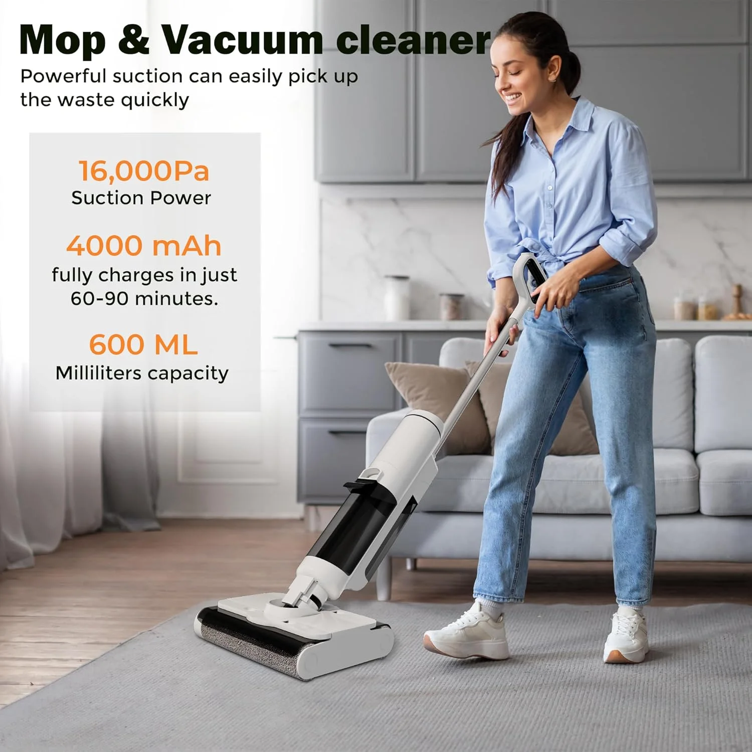 جاروبرقی و تی‌شوی بی‌سیم خشک و مرطوب S7 با نمایشگر LED - جاروبرقی 2 در 1 با مکش قدرتمند 16KPa - جاروبرقی دستی با قابلیت خود تمیز شوندگی - ایده آل برای کف‌های سخت، موی حیوانات خانگی، فرش‌ها