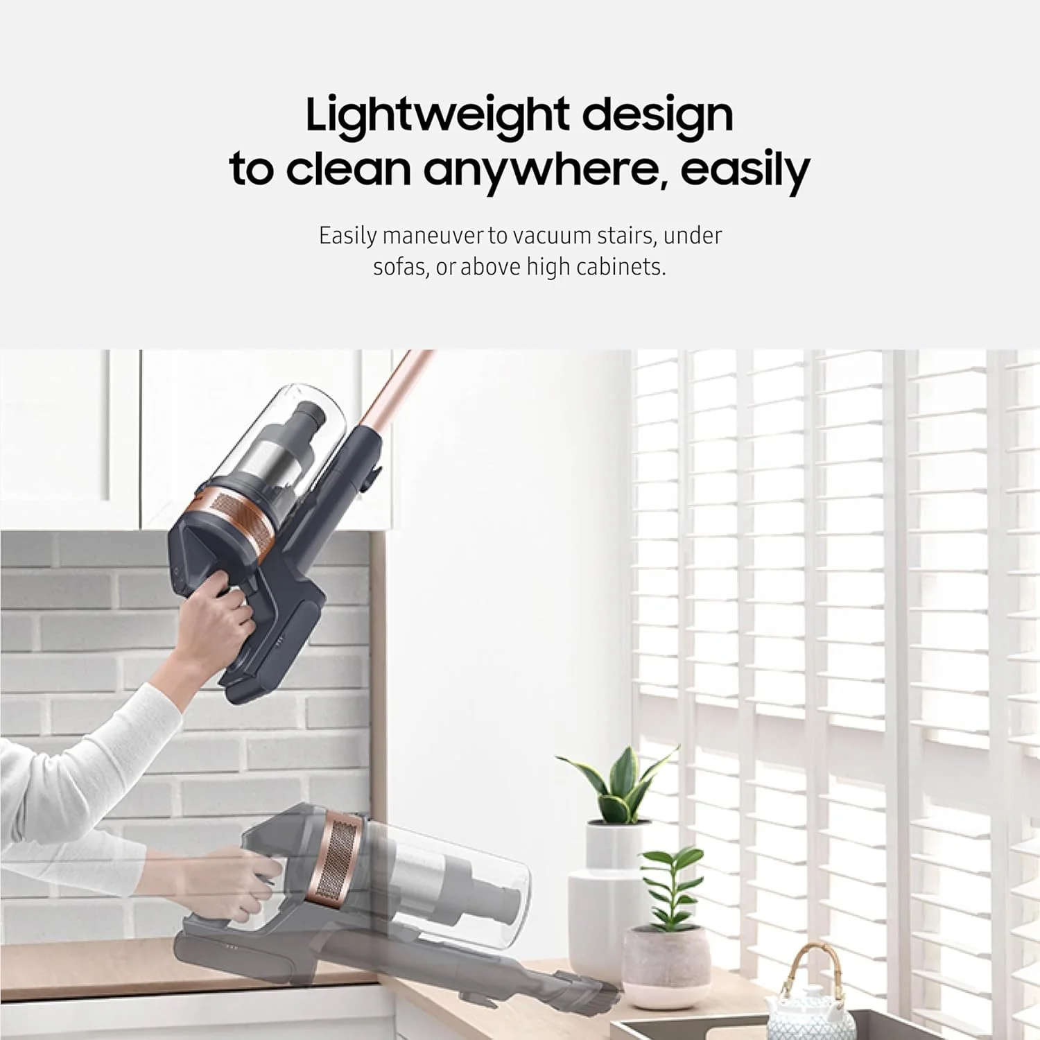 جاروبرقی عصایی بی سیم SAMSUNG Jet 60 Pet با باتری قابل تعویض، تمیز کردن پیشرفته سطوح، برس Jet Fit برای تمیز کردن چوب سخت، فرش و کاشی، طراحی سبک وزن، VS15A6032R7، رزگلد