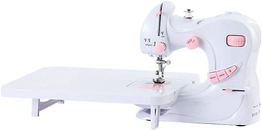 چرخ خیاطی TONGSH مینی قابل حمل برقی خانگی برای مبتدیان، گلدوزی صورتی، ایمن، قابل تنظیم، 2 سرعته، دو نخ، برقی، مناسب برای تعمیرات و کاردستی