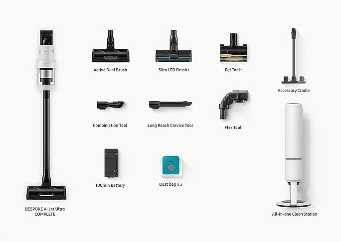 جاروبرقی عصایی سامسونگ Bespoke AI Jet Ultra با قدرت فوق العاده 400 وات مدل VS90F40DFG/SG