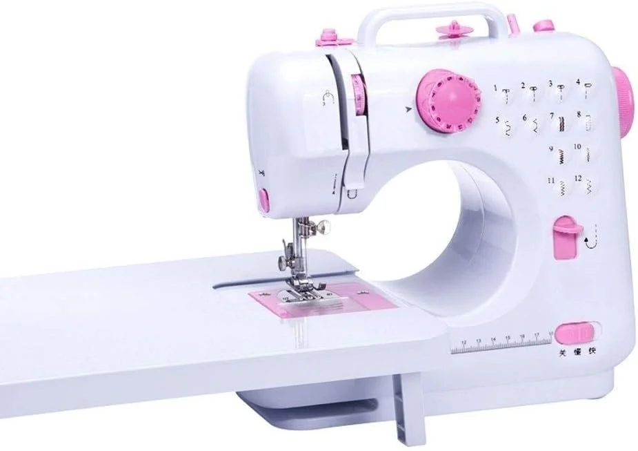 دستگاه خیاطی فشرده TONGSH با 12 طرح دوخت، چراغ خیاطی، دستگاه خیاطی چند منظوره برقی خانگی با قابلیت دوخت پارچه ضخیم (رنگ: صورتی)