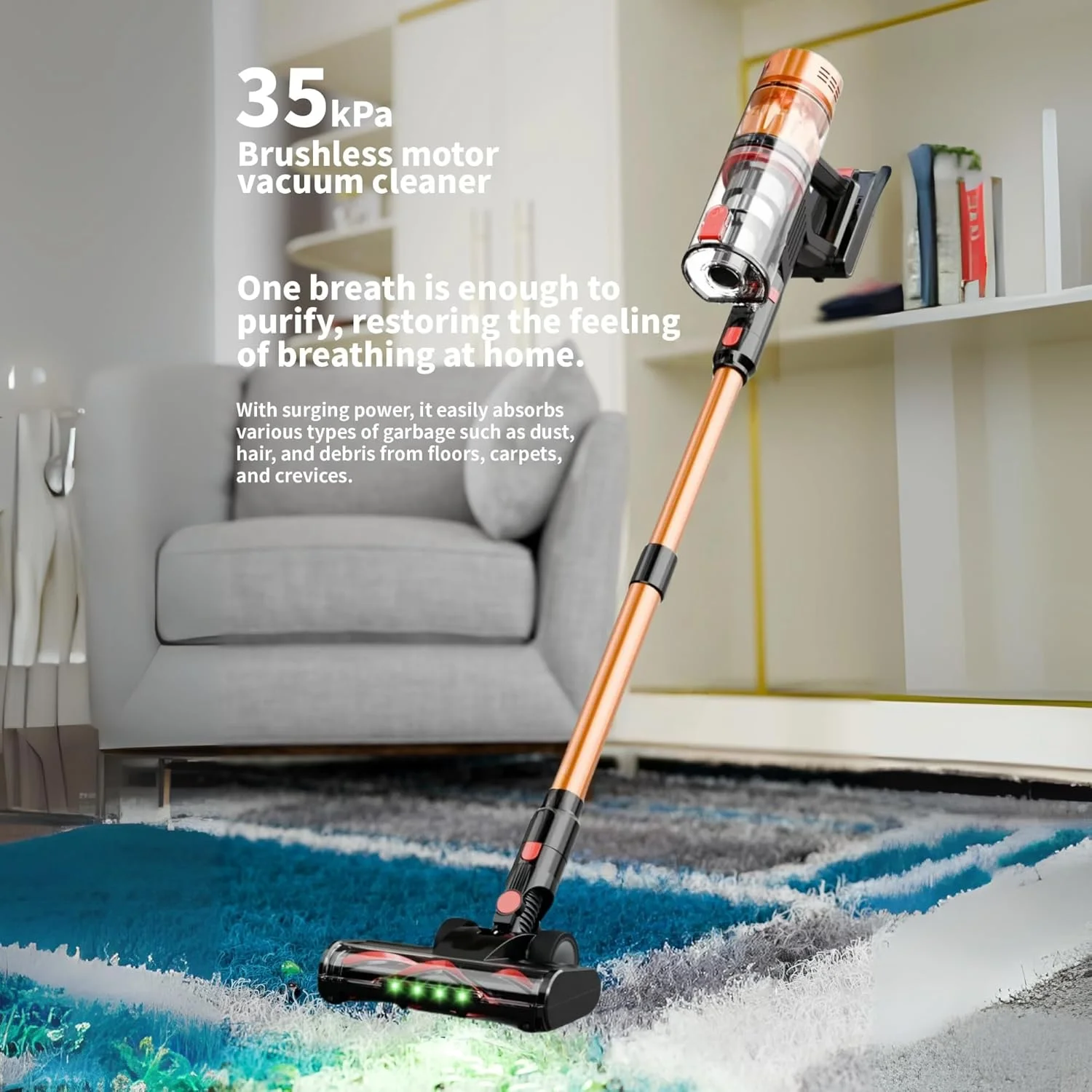 جاروبرقی شارژی با 40 دقیقه زمان کارکرد، مکش قدرتمند 35KPA، تمیز کردن چند سطحی با طراحی خودایستا، جاروبرقی سبک وزن برای کف چوبی منزل، فرش و موی حیوانات خانگی