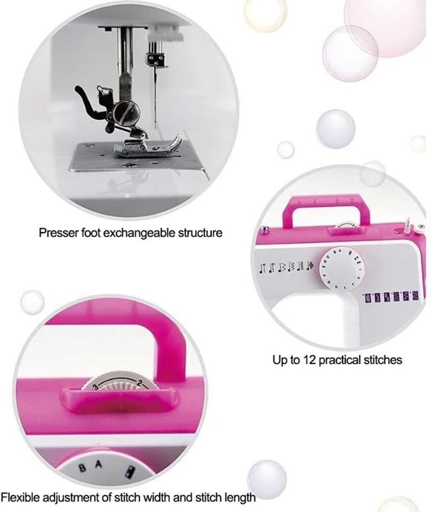 چرخ خیاطی TONGSH، چرخ خیاطی سبک وزن با 12 مدل دوخت، چرخ خیاطی چند منظوره، دو خط دو سرعته با پدال