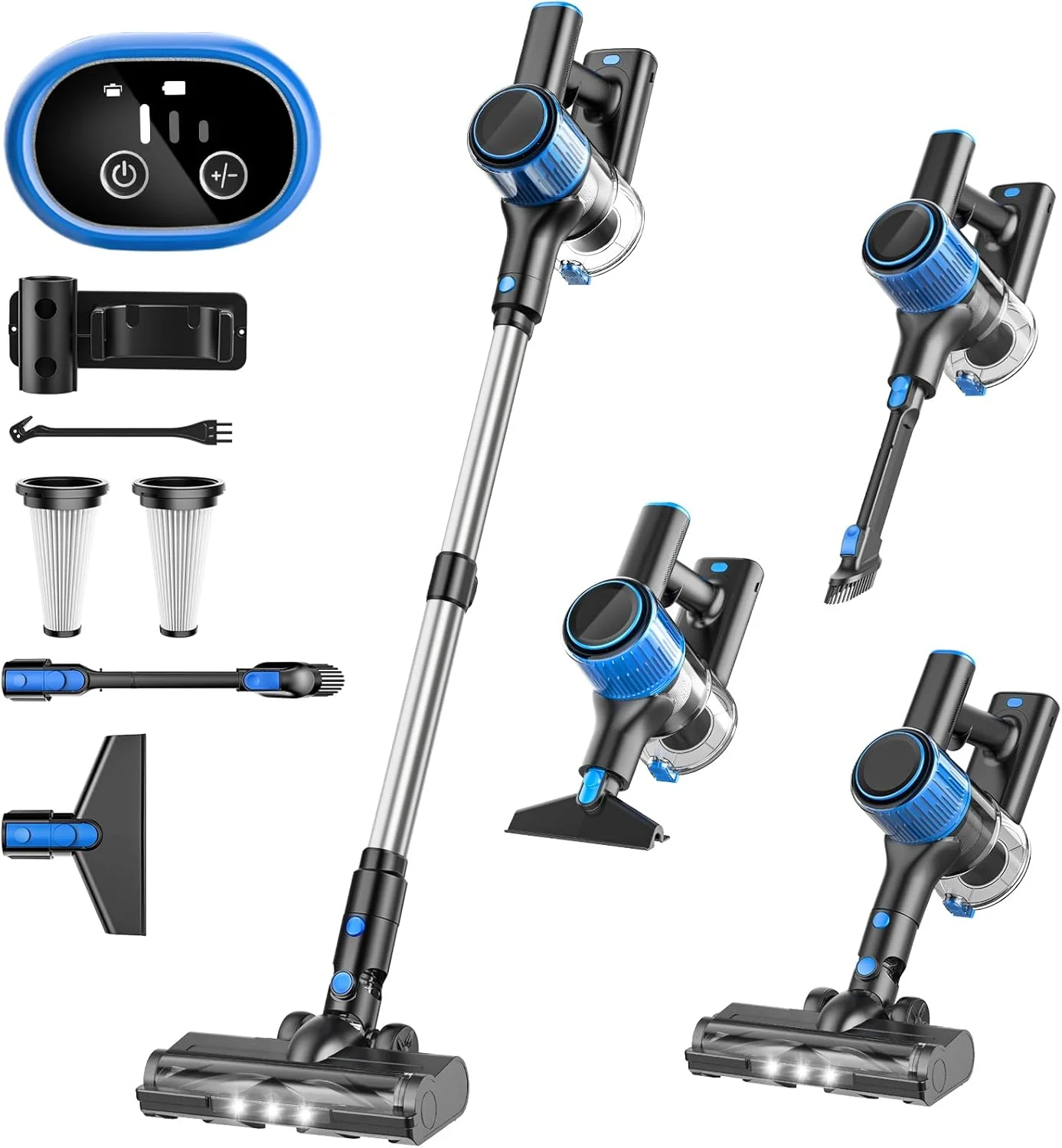 جاروبرقی شارژی سینچر مدل A27B، مکش قدرتمند 28Kpa، باتری قابل جدا شدن با زمان کارکرد 40 دقیقه، 3 حالت قدرت و نمایشگر LED (نسخه پرچمدار آبی)