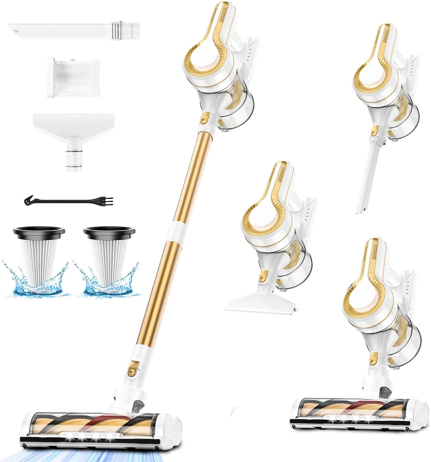 جاروبرقی شارژی SINCHER H350G، مکش فوق العاده 30KPa، برس فشرده سری 5 ارتقا یافته، باتری قابل جابجایی، موتور براشلس 350 واتی، 4 در 1 مناسب برای کف های سخت، موی حیوانات خانگی، خانه، ماشین