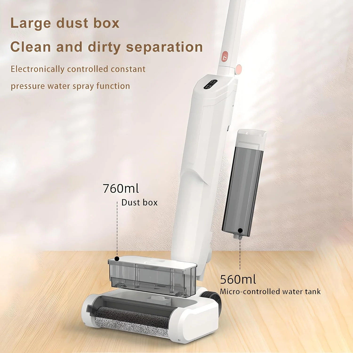 جاروبرقی و کف شوی هوشمند 3 در 1 بدون سیم - تمیز کننده خشک و مرطوب با صفحه لمسی LED، خود تمیز شونده و خود خشک شونده، برس رولی قدرتمند برای خانه، دفتر، ماشین