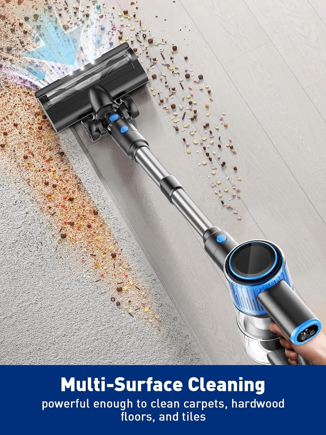 جاروبرقی شارژی سینچر مدل A27B، مکش قدرتمند 28Kpa، باتری قابل جدا شدن با زمان کارکرد 40 دقیقه، 3 حالت قدرت و نمایشگر LED (نسخه پرچمدار آبی)