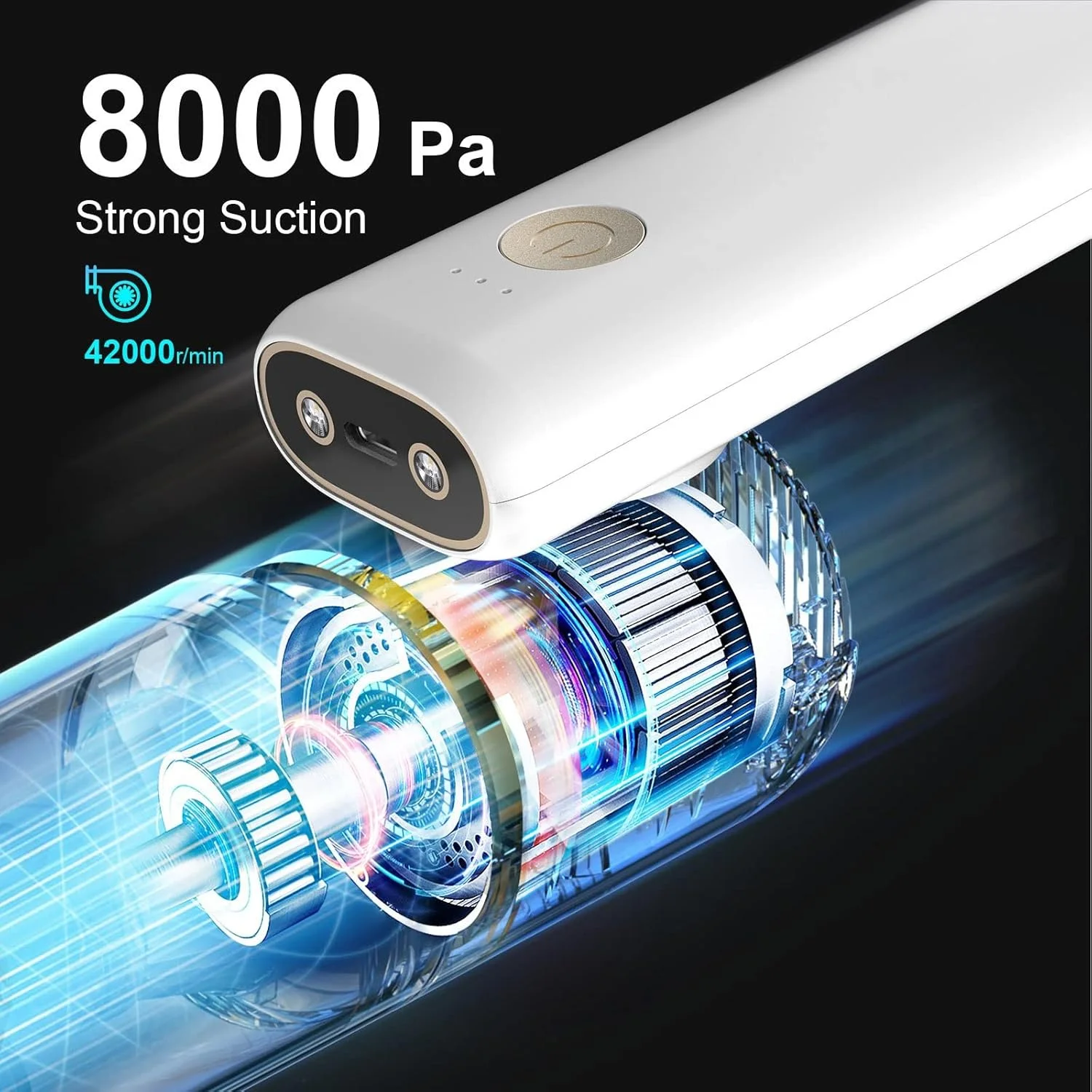 جاروبرقی خانگی تیاندی‌اف‌وای، جاروبرقی بی‌سیم با مکش قوی، دارای چراغ ال‌ای‌دی، قابل شارژ برای داخل خودرو و منزل (سفید)