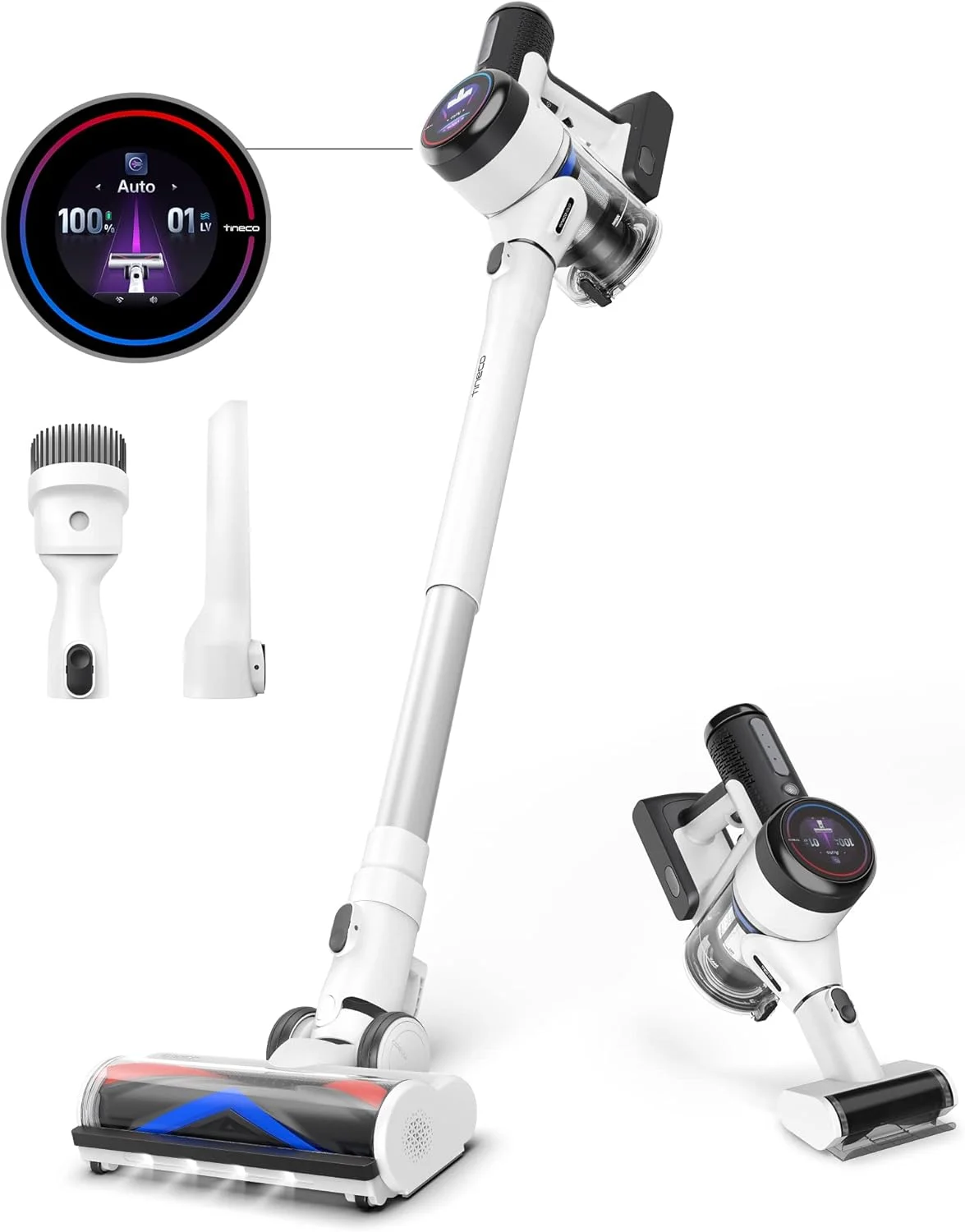 جاروبرقی عصایی شارژی Tineco Pure One S15 Pro با متعلقات متعدد و مکش قدرتمند 500 واتی، فناوری حسگر iLoop با صفحه نمایش iLoop، فوق العاده بی صدا و فناوری خود تمیز شونده