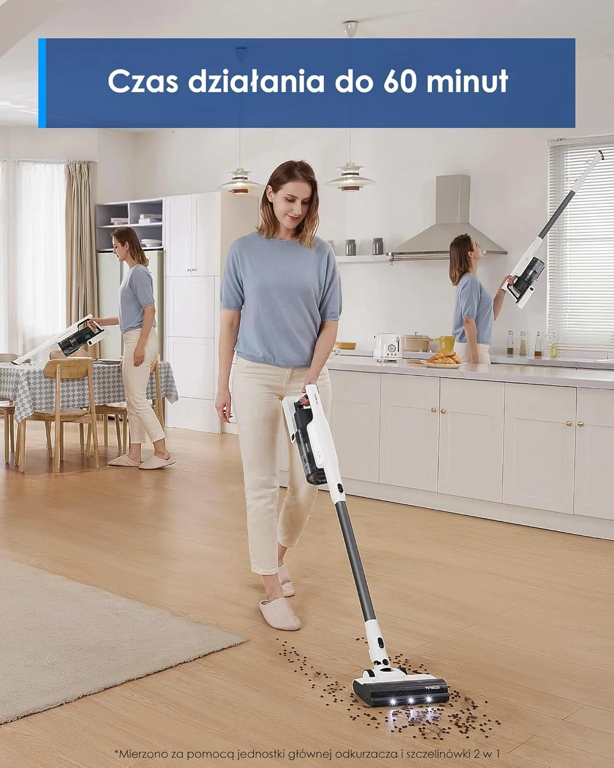 جاروبرقی عصایی شارژی Tineco A30S، قدرت مکش 160 وات، زمان کارکرد 60 دقیقه، مخزن گرد و غبار بزرگتر 1 لیتری، برس ZeroTangle، فناوری Tineco PureCyclone، چراغ LED